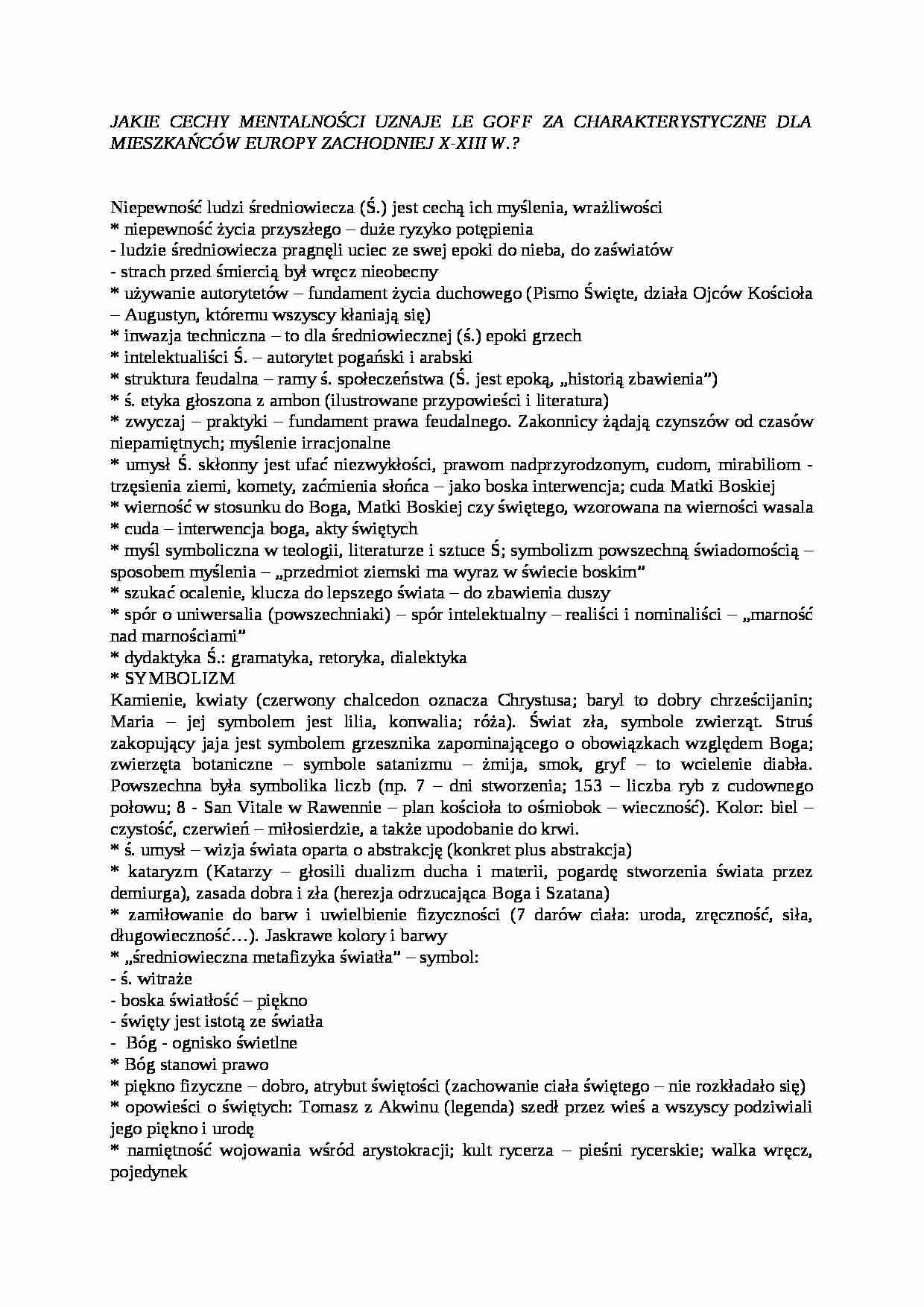 Mentalność człowieka średniowiecza według Le Goffa - strona 1
