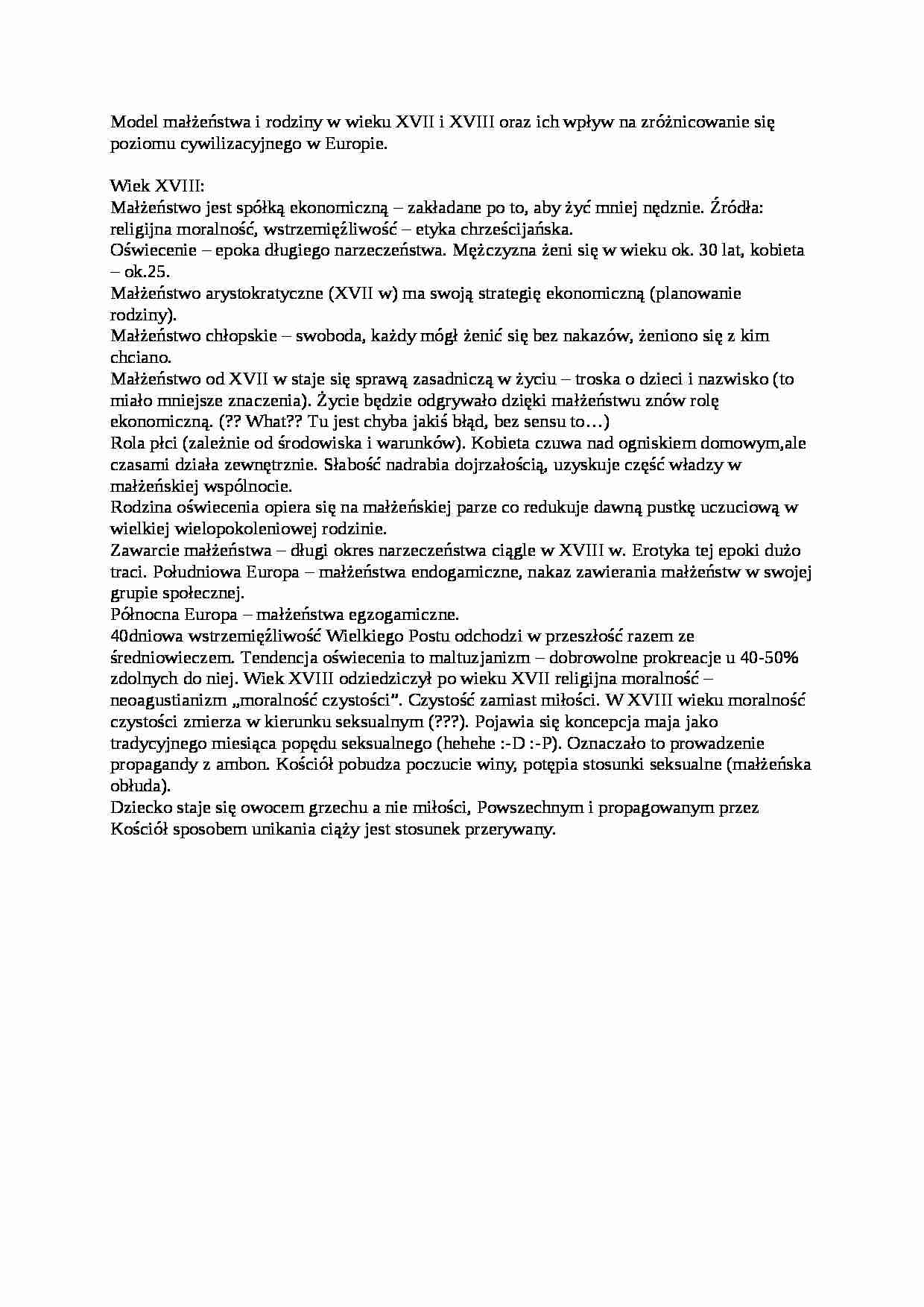 Model małżeństwa w wieku XVII i XVIII - strona 1