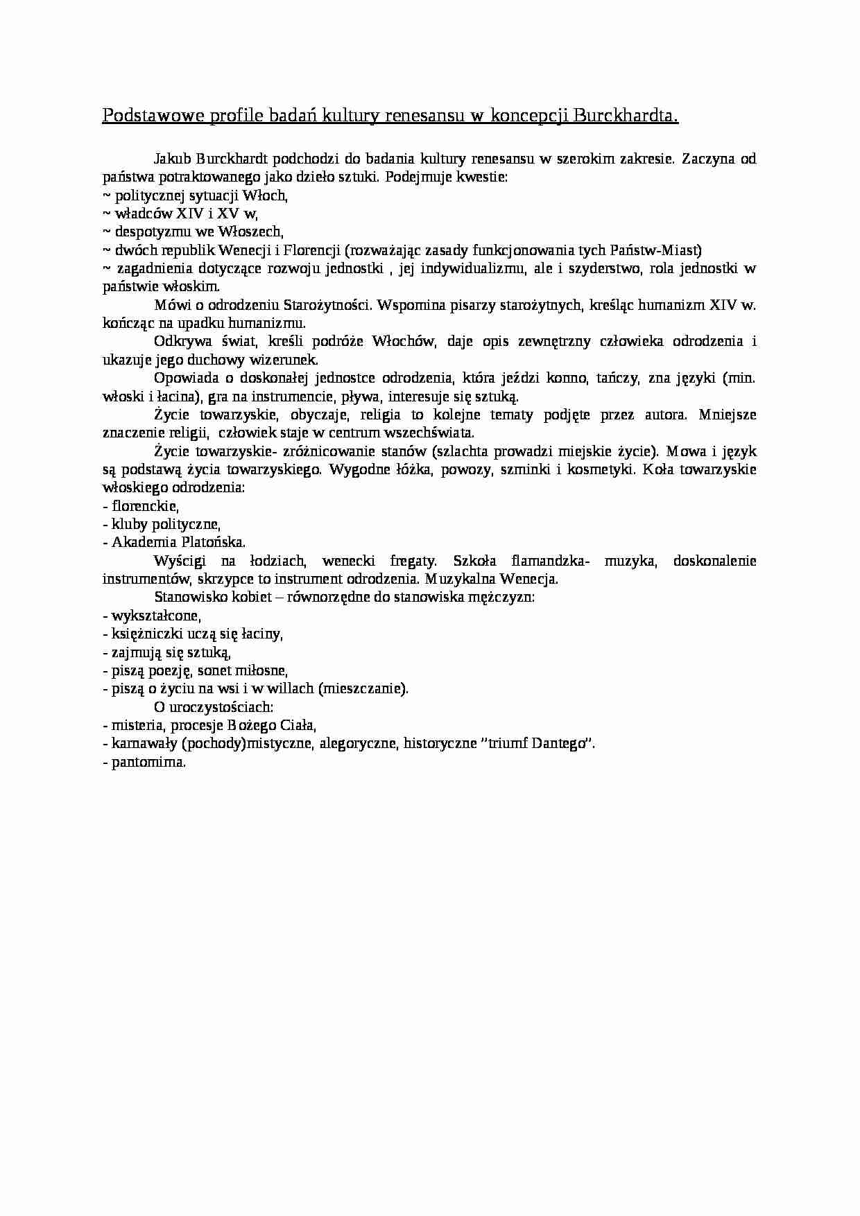 Profile badań kultury renesansu w koncepcji Burckhardta - strona 1