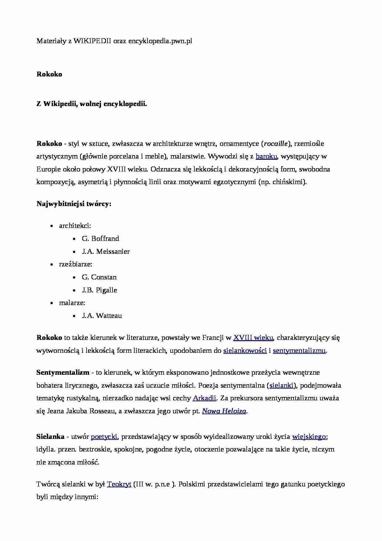 Rokoko - opis epoki - Sentymentalizm - strona 1