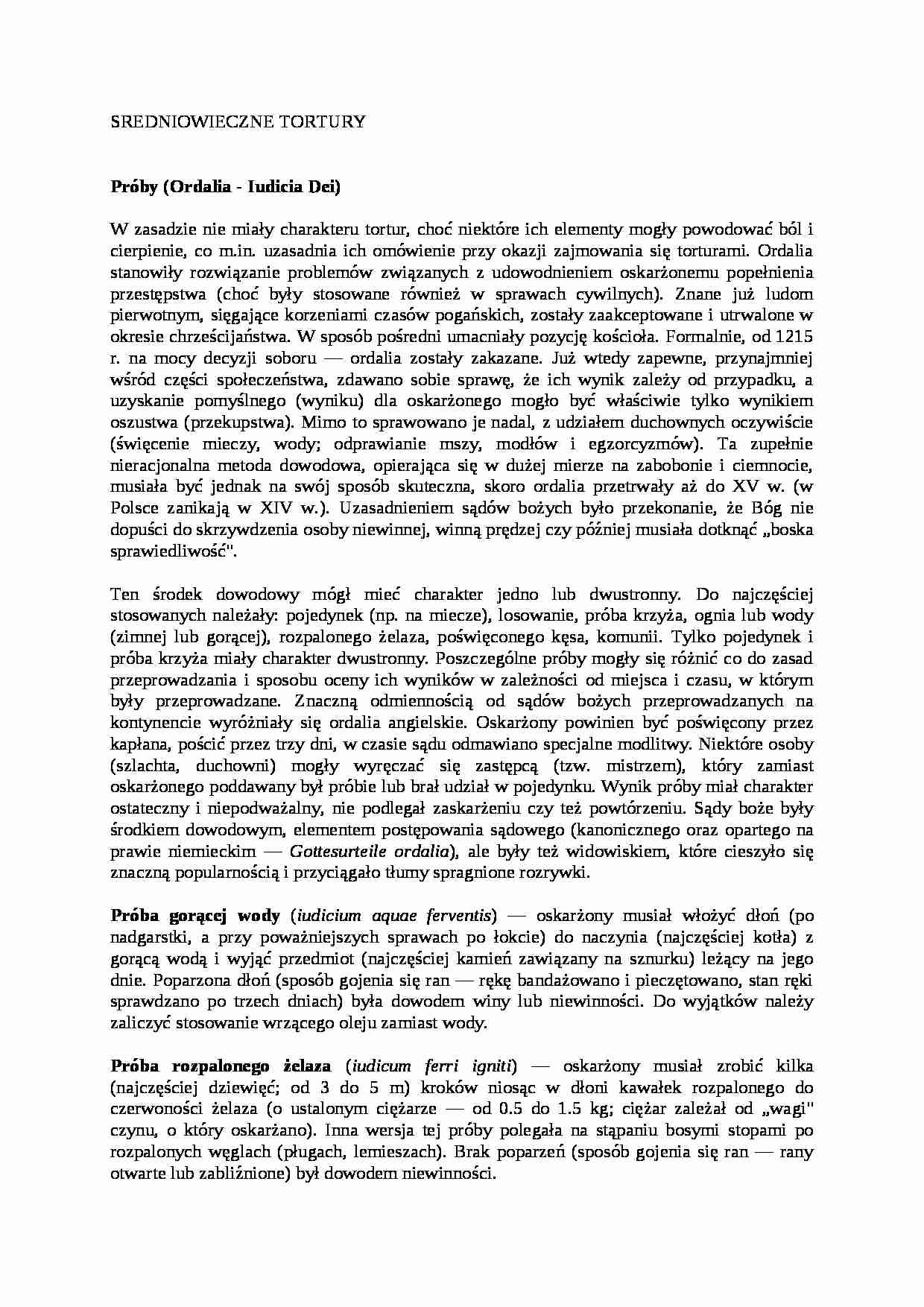 Średniowieczne tortury - opracowanie - strona 1