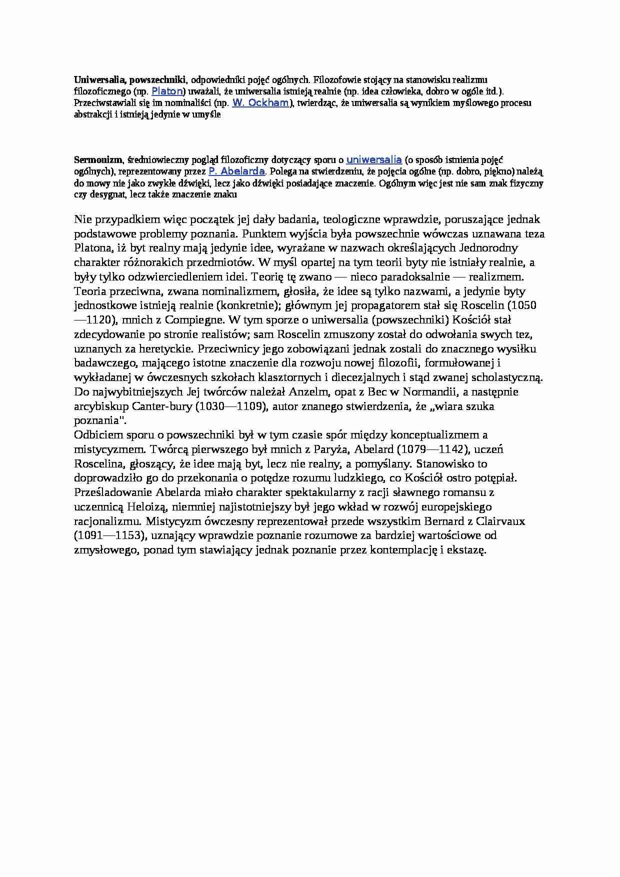 Uniwersalia, powszechniki - pojęcia - strona 1