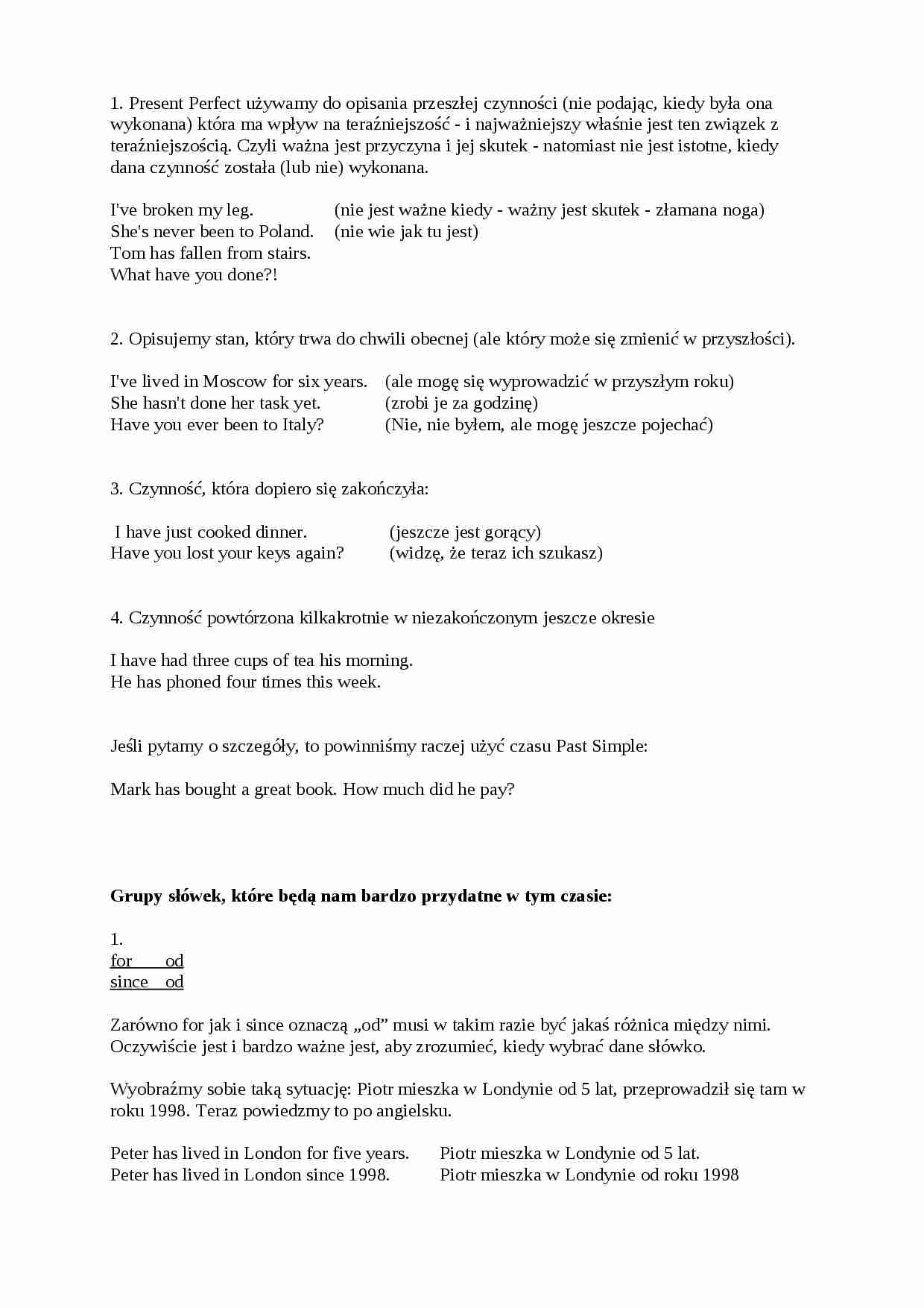 Present Perfect - opis, ćwiczenia i przykłady - strona 1