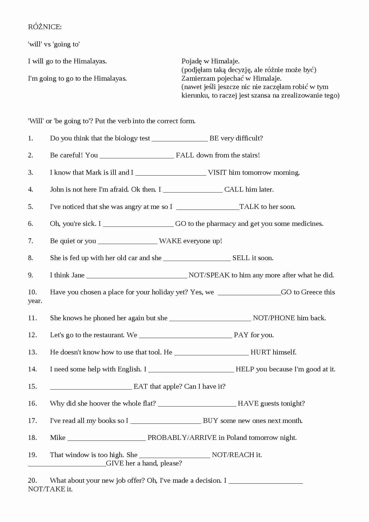 Will, going to - różnice - strona 1