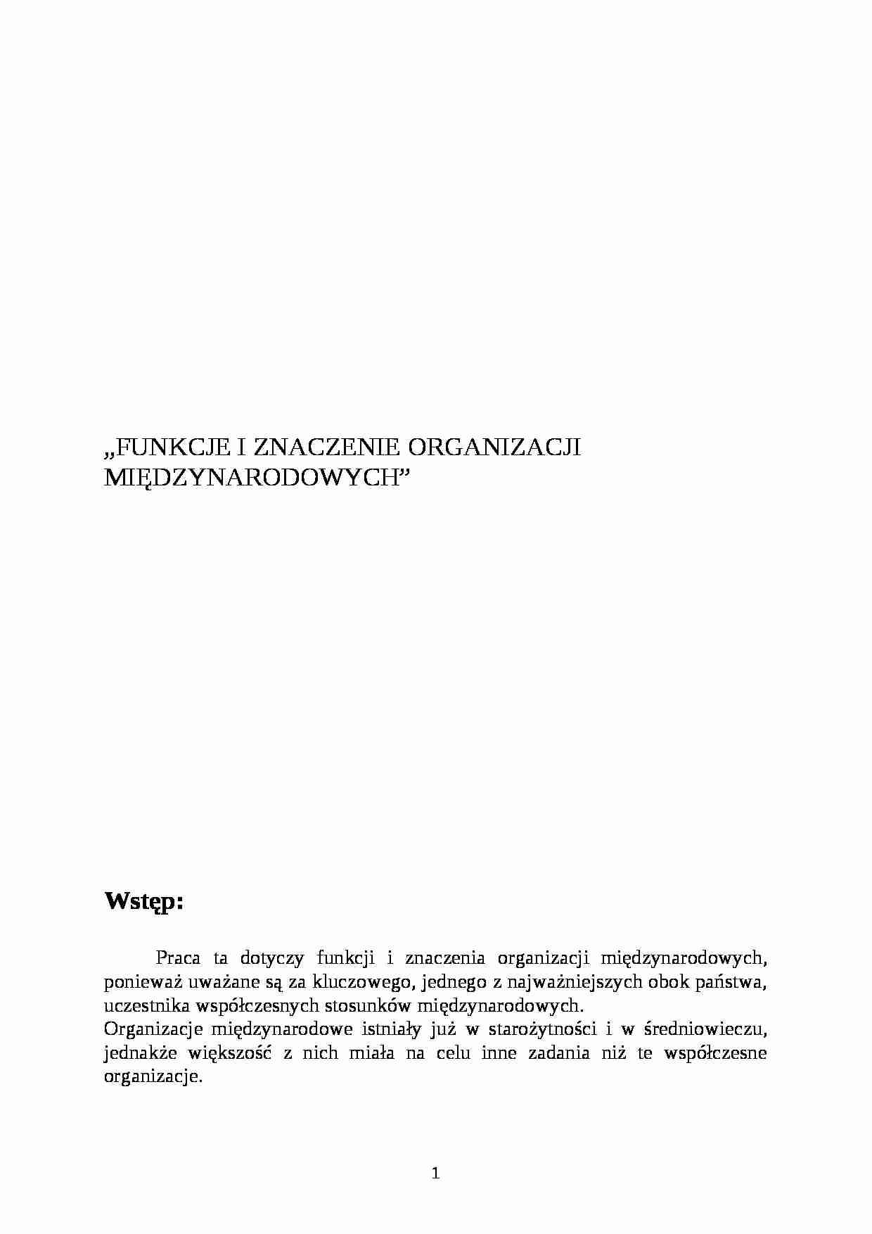 Funkcje i znaczenie organizacji międzynarodowych - strona 1