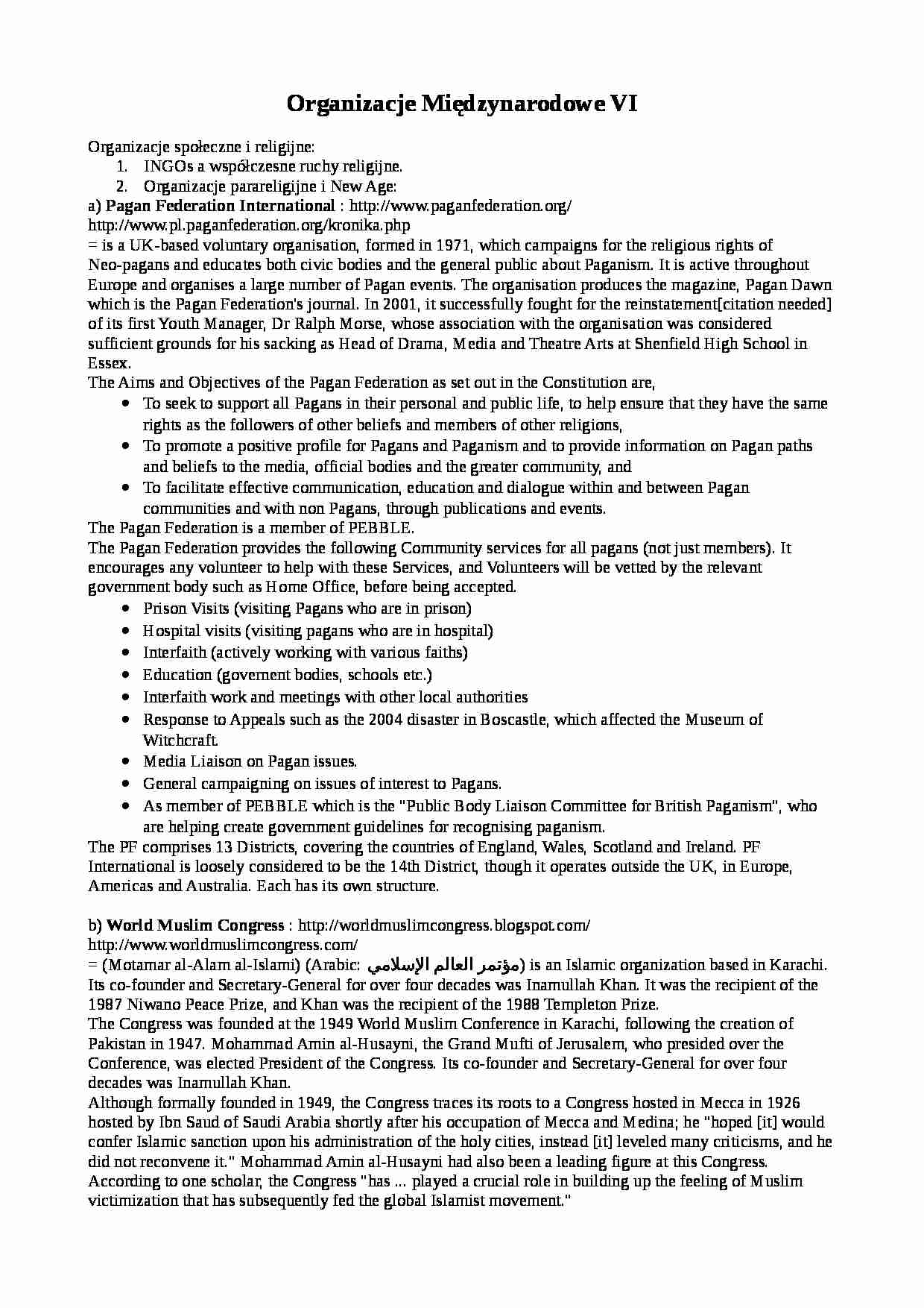 Organizacje Międzynarodowe VI - strona 1