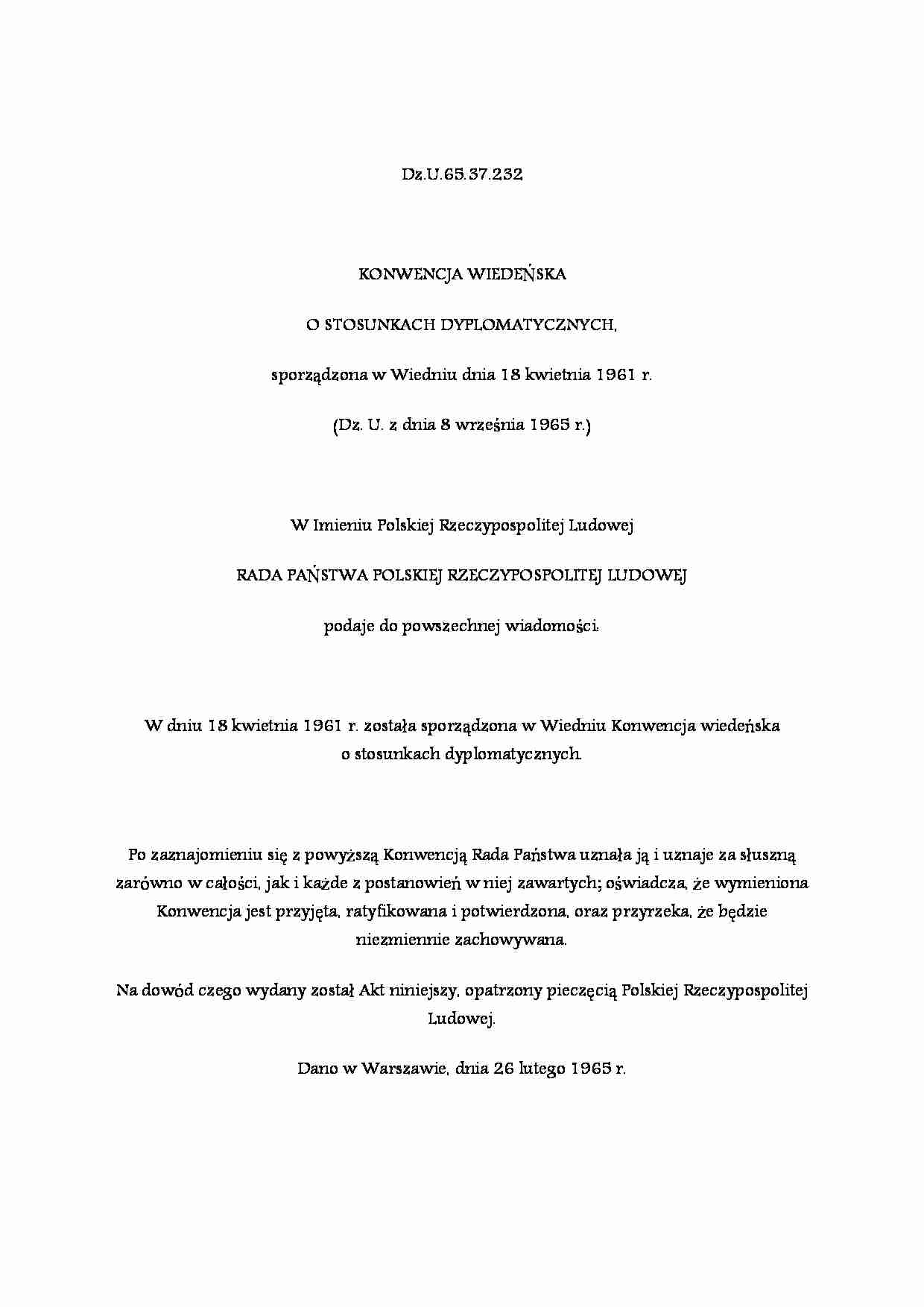 Konwencja Wiedeńska o stosunkach dyplomatycznych - strona 1