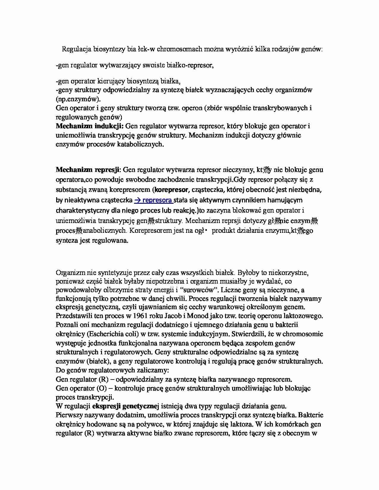 Indukcja, represja genów, kontrola ekspresji - strona 1