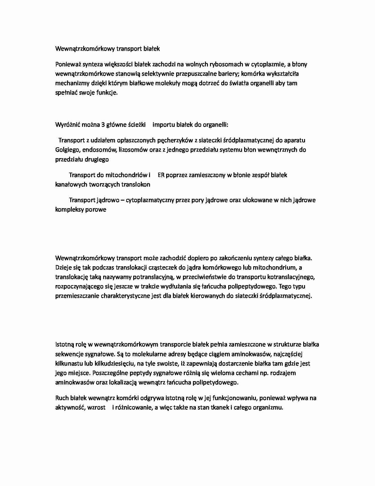 Transport białek do organelli komórkowych - strona 1