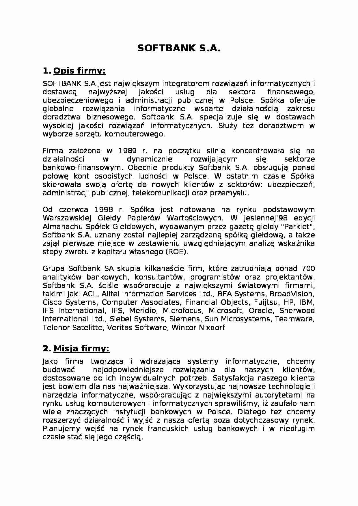 Analiza strategiczna - Softbank S.A. - strona 1