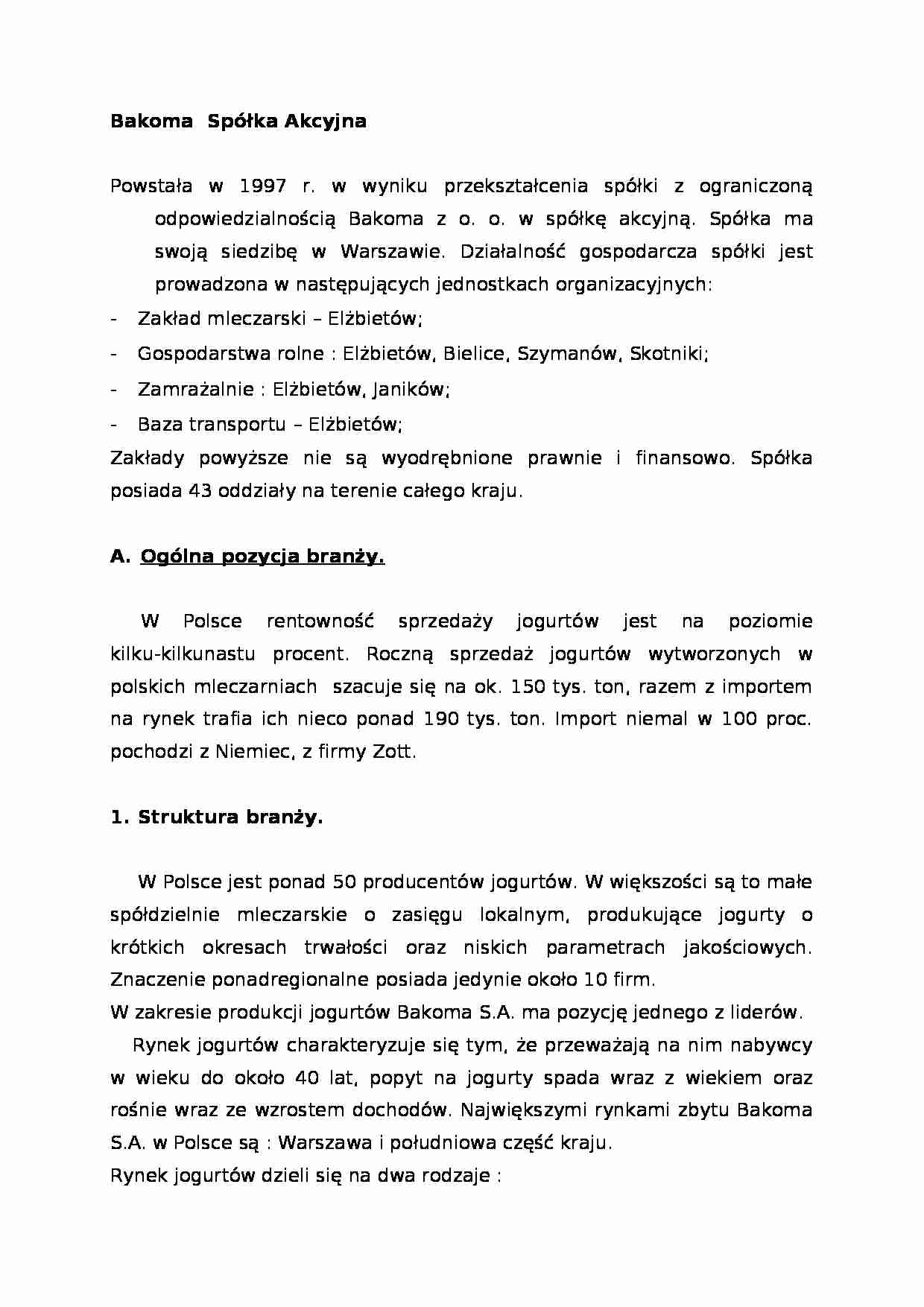 Analiza strategiczna - Bakoma - Struktura branży - strona 1