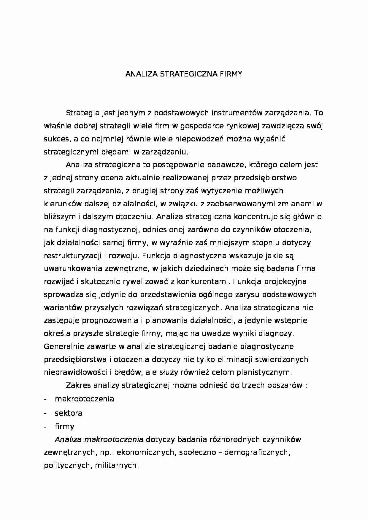 Analiza strategiczna firmy - strona 1