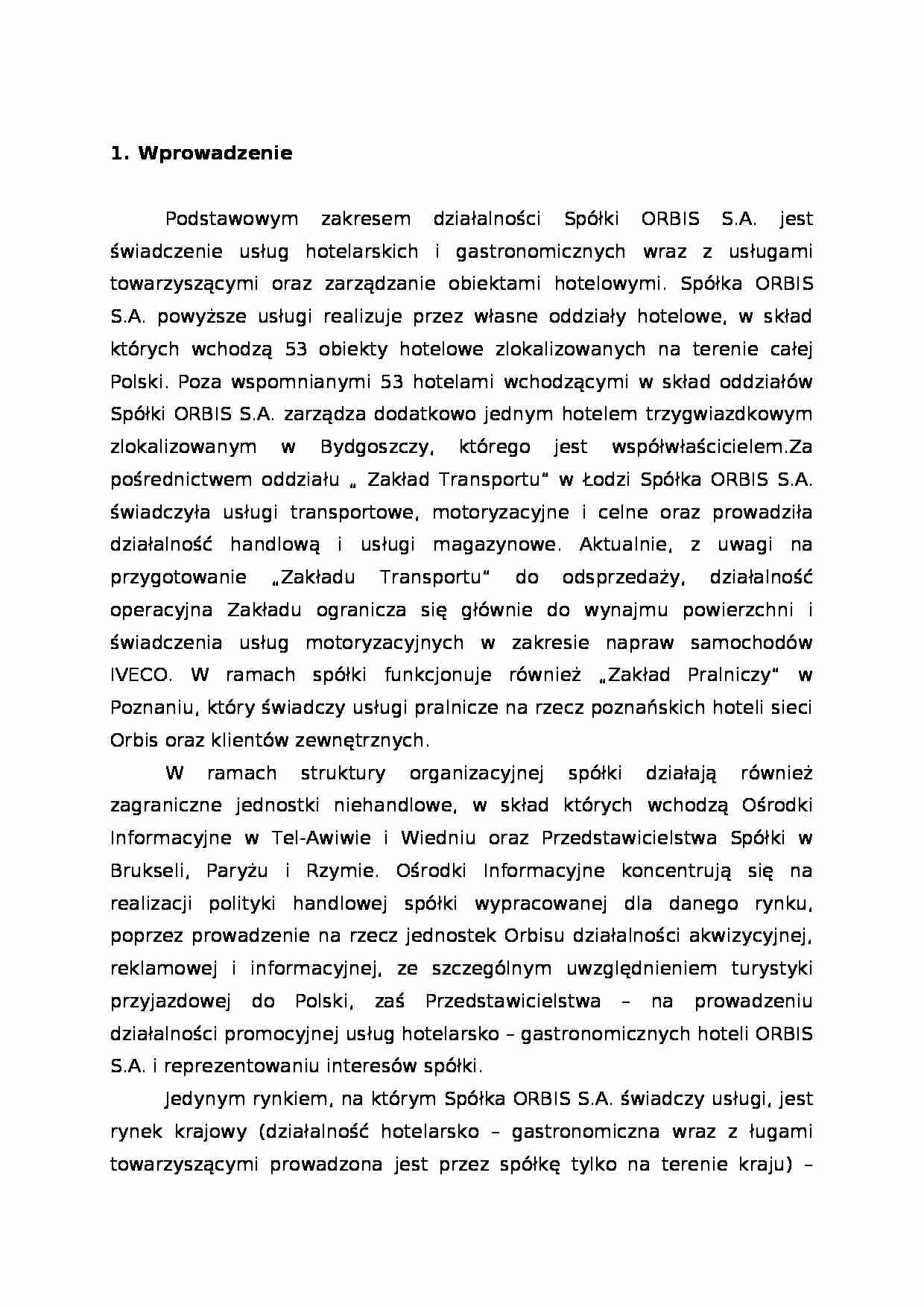 Analiza strategiczna ORBIS S.A. - misja, cele spółki - strona 1