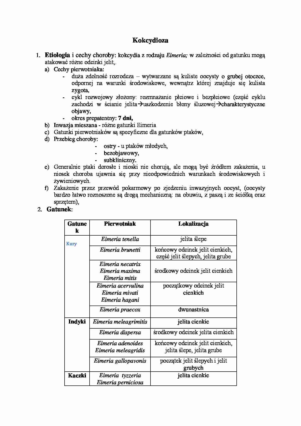 Choroby pierwotniacze - Kokcydioza - strona 1