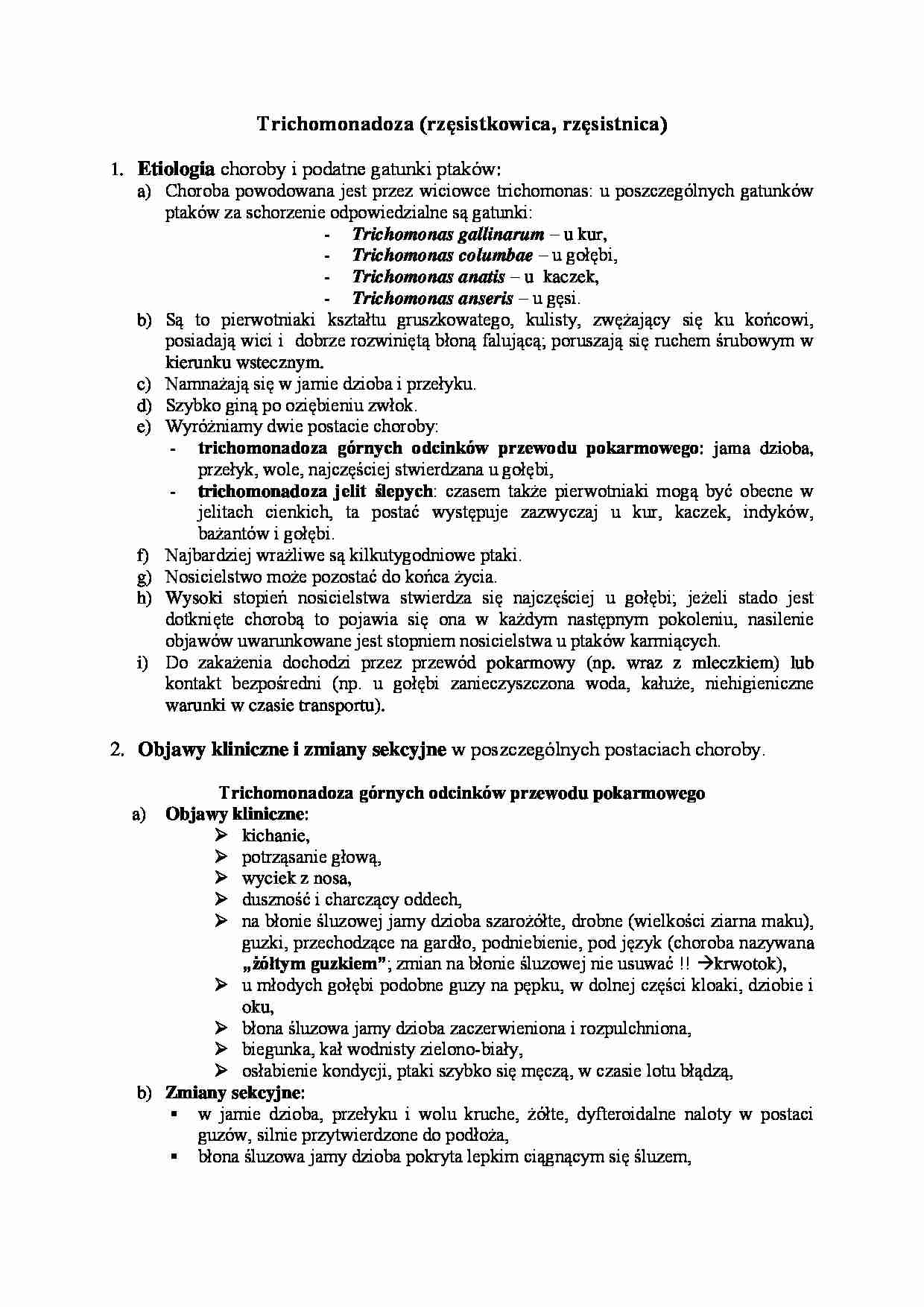 Choroby pierwotniacze - Trichomonadoza - strona 1