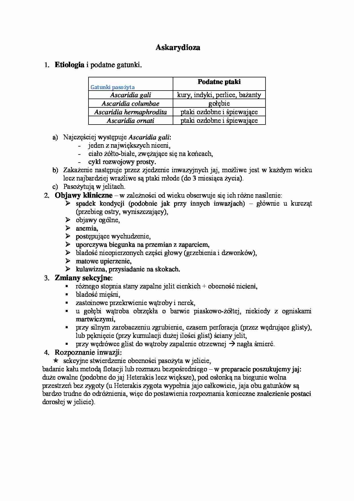 Choroby spowodowane inwazją nicieni - Askarydioza - strona 1