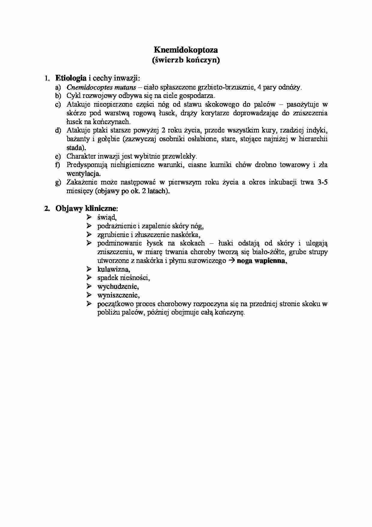 Choroby spowodowane inwazją pajęczaków (świerzbowców)- Knemidokoptoza - strona 1