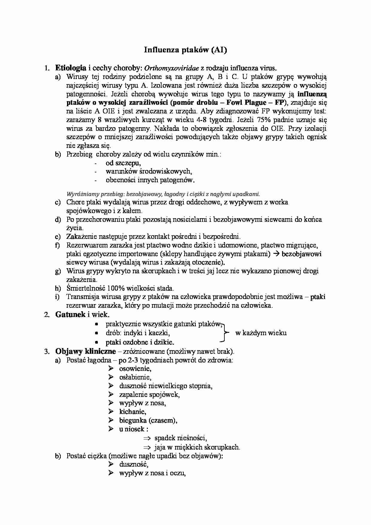 Choroby wirusowe - influenza ptaków - strona 1