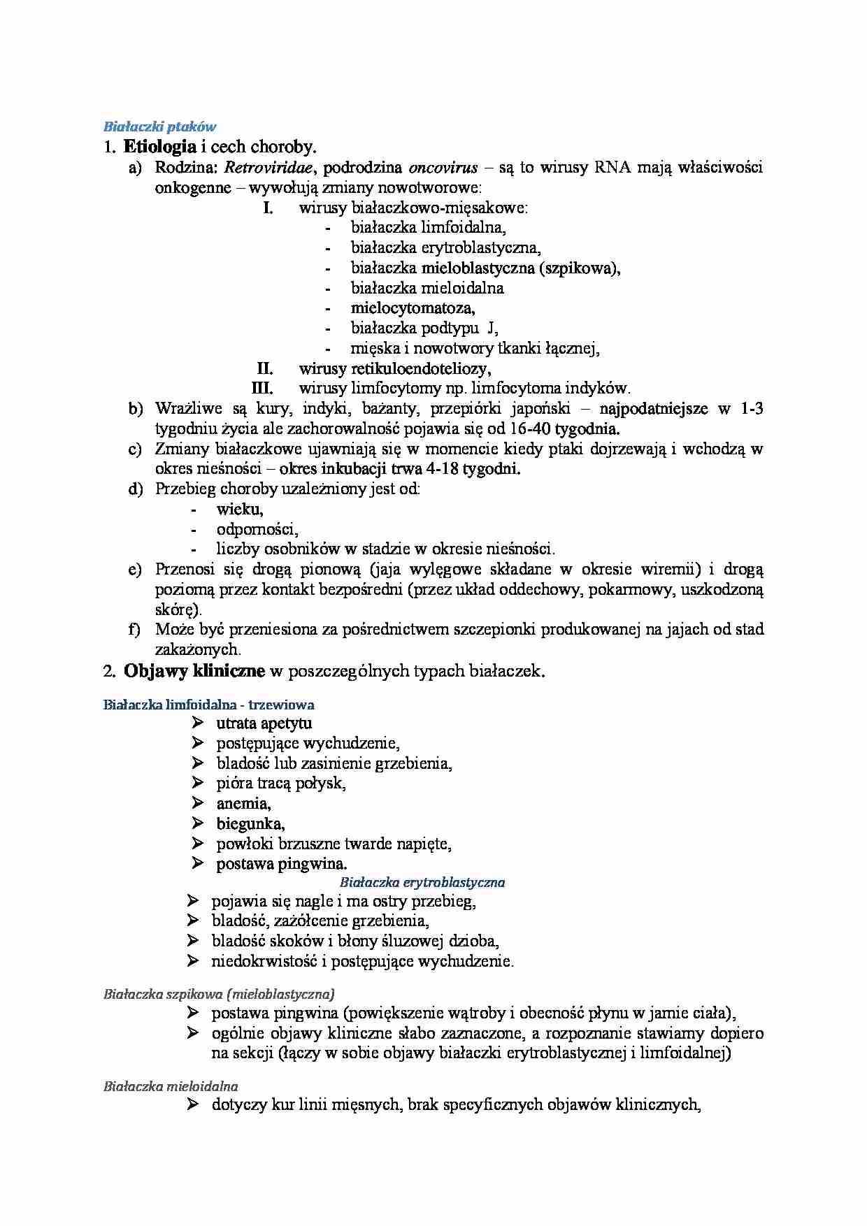 Choroby wirusowe młodych ptaków- Białaczki ptaków - strona 1