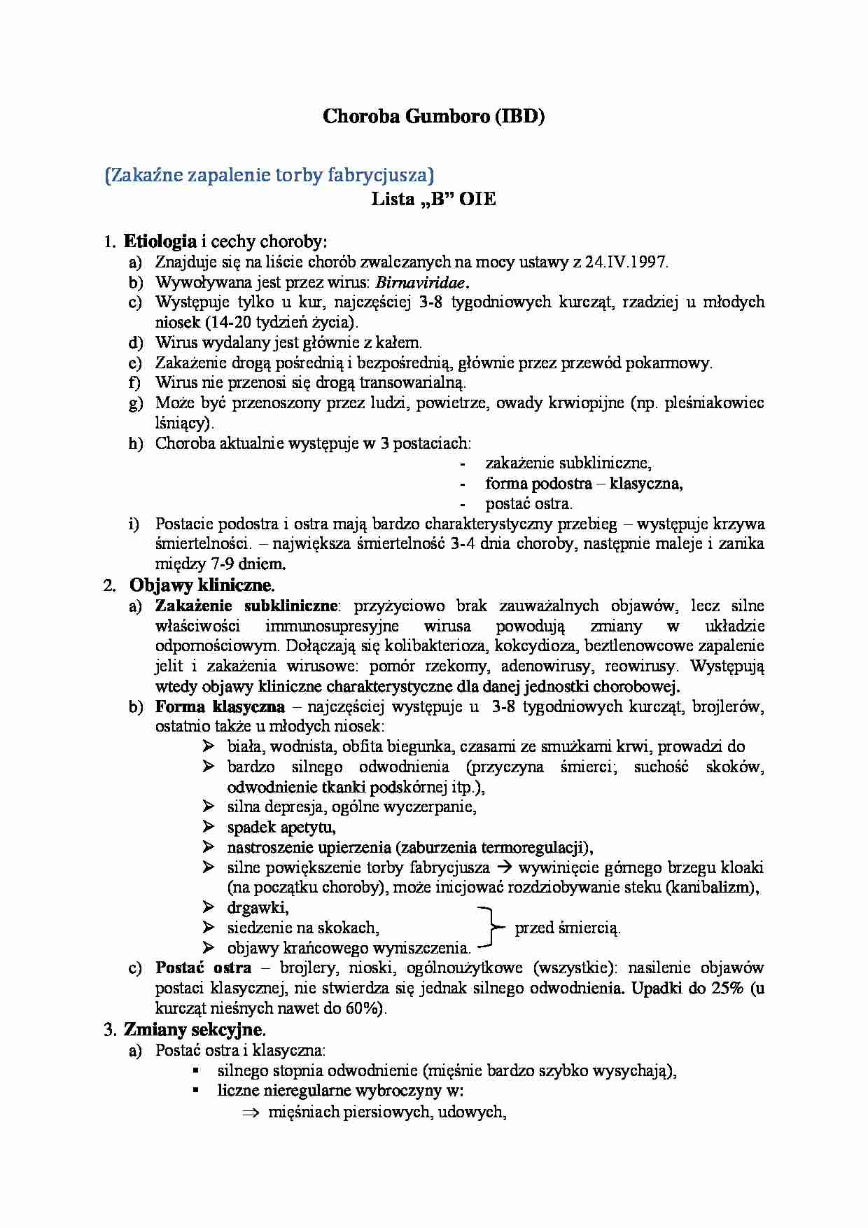 Choroby wirusowe młodych ptaków- Choroba Gumboro - strona 1