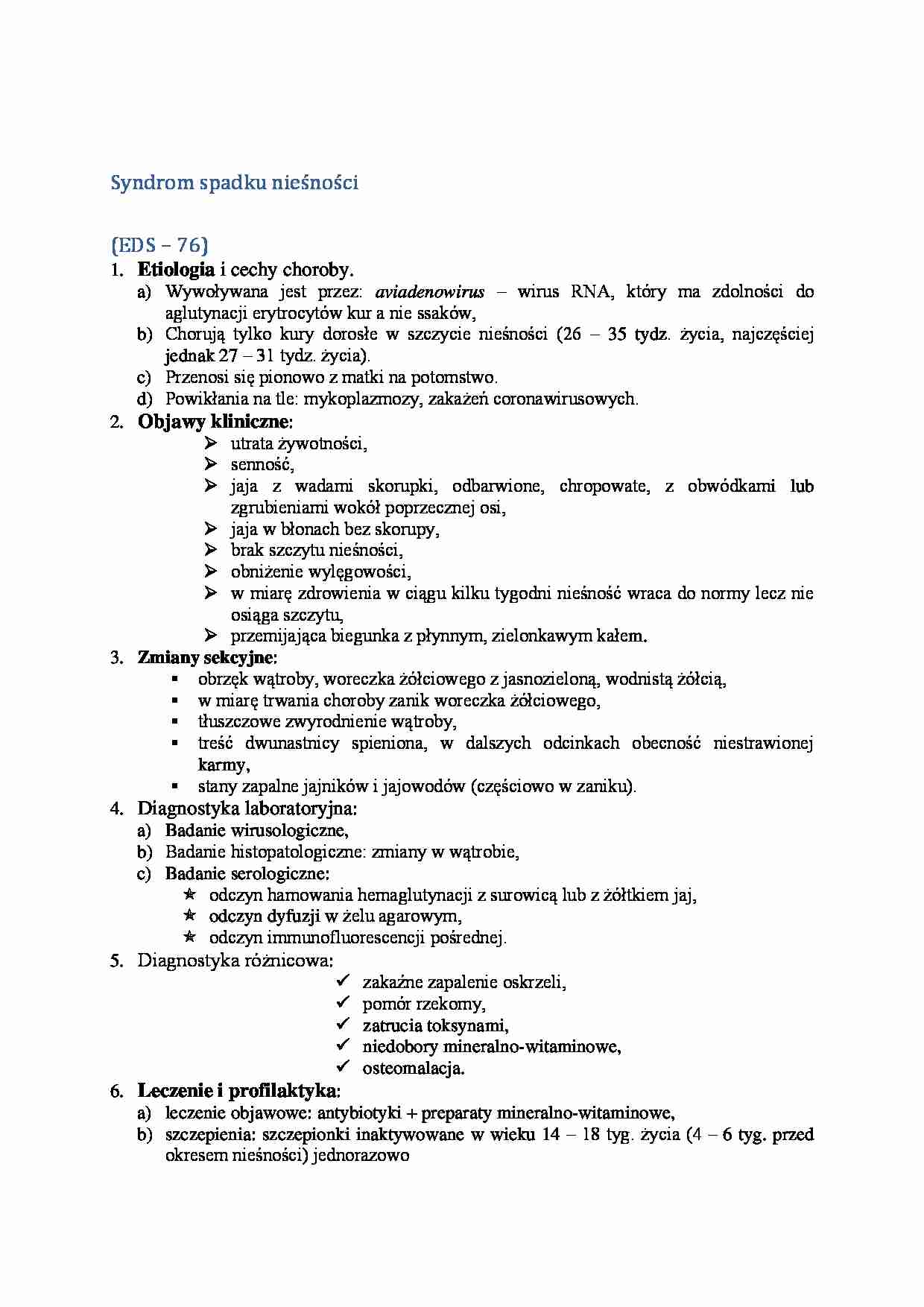 Choroby wirusowe młodych ptaków- Syndrom spadku nieśności - strona 1