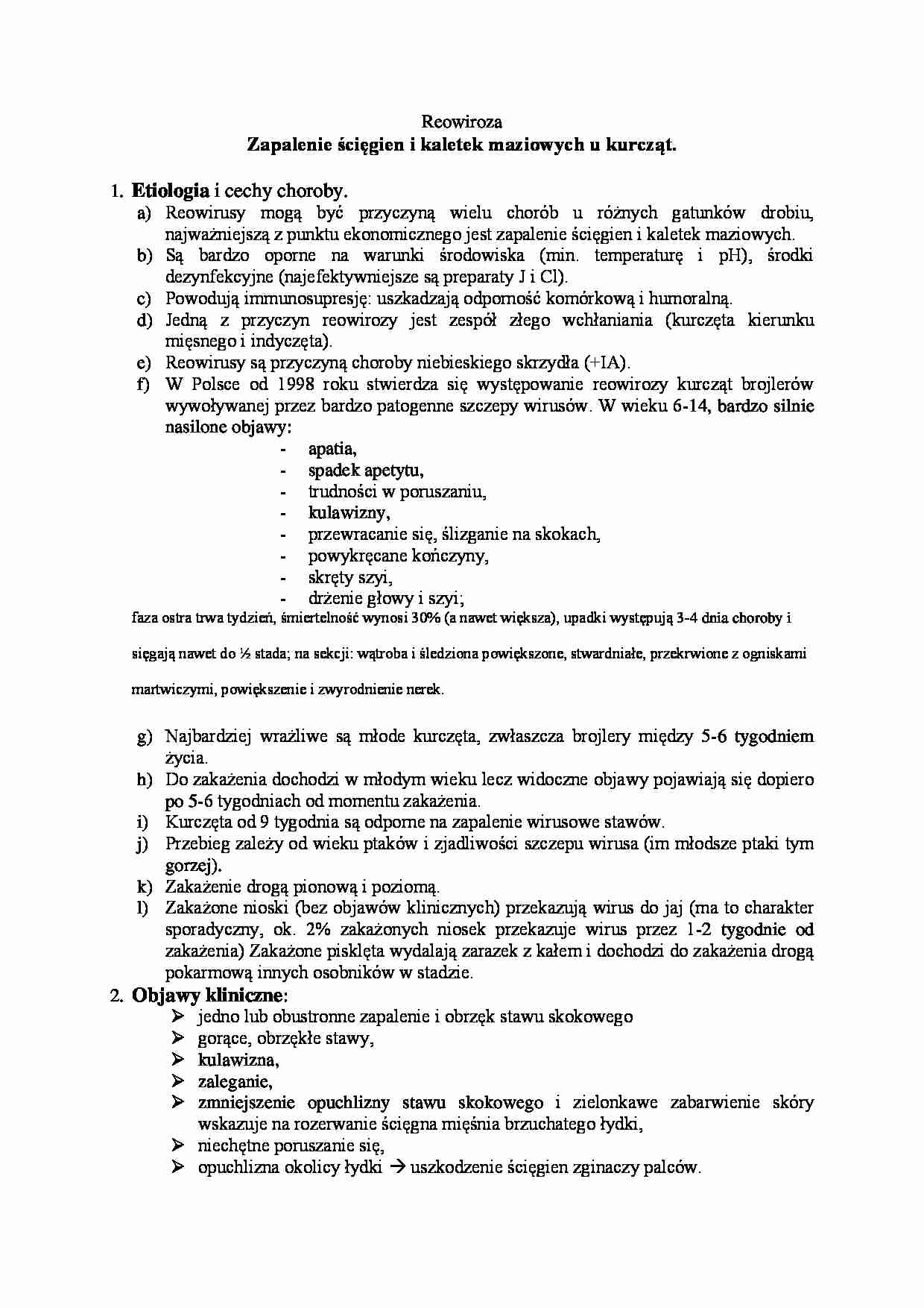 Choroby wirusowe młodych ptaków- Zapalenie ścięgien i kaletek maziowych u kurcząt - strona 1