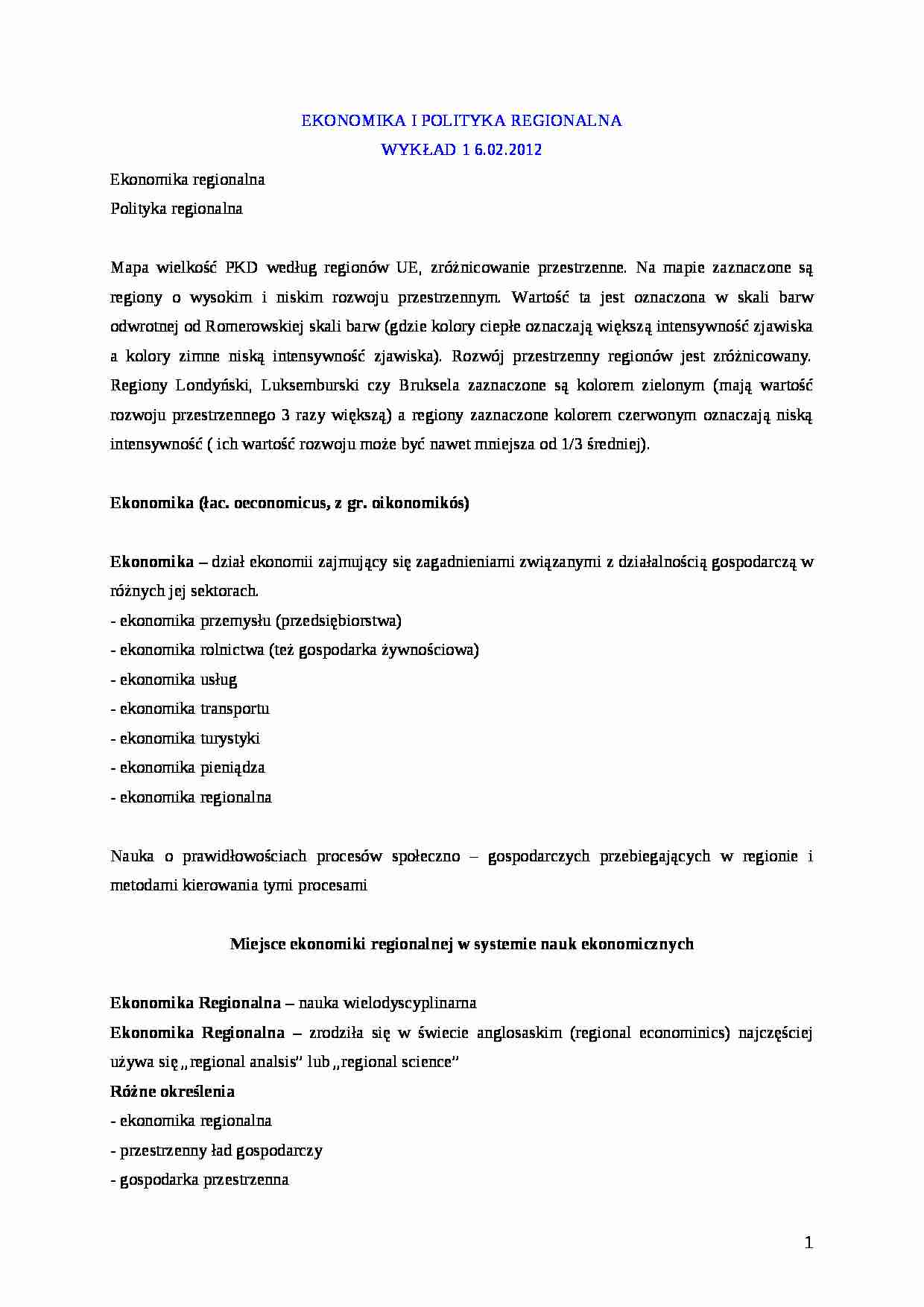 Ekonomika regionalna-wykład - strona 1
