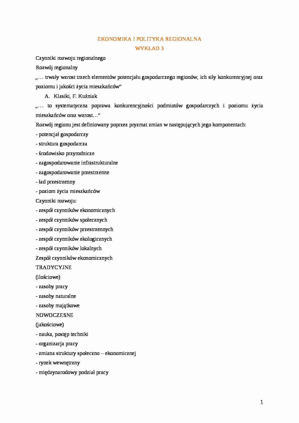 Czynniki rozwoju regionalnego-wykład - strona 1