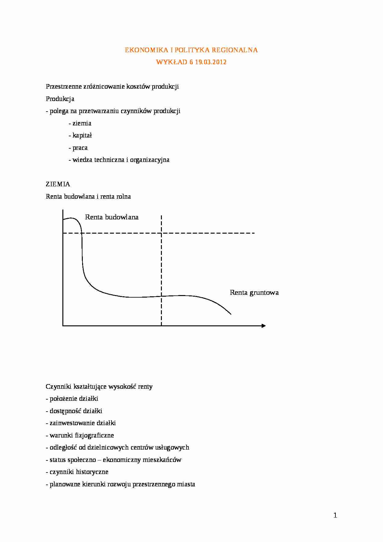 Przestrzenne zróżnicowanie kosztów produkcji-wykład - strona 1