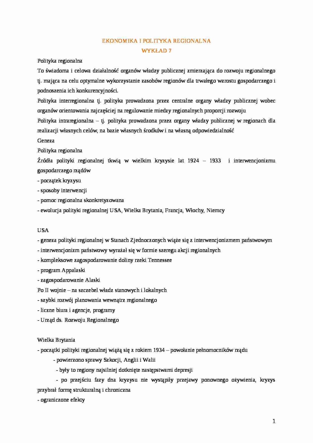Polityka regionalna-wykład - strona 1