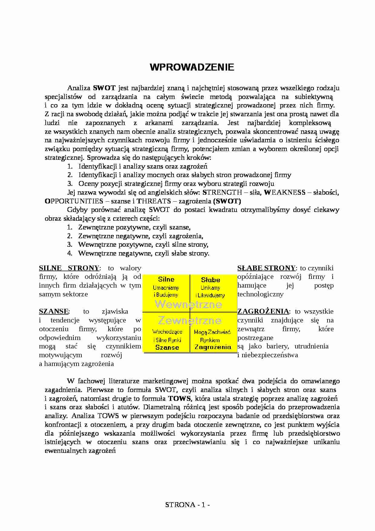 Analiza strategiczna SWOT - strona 1