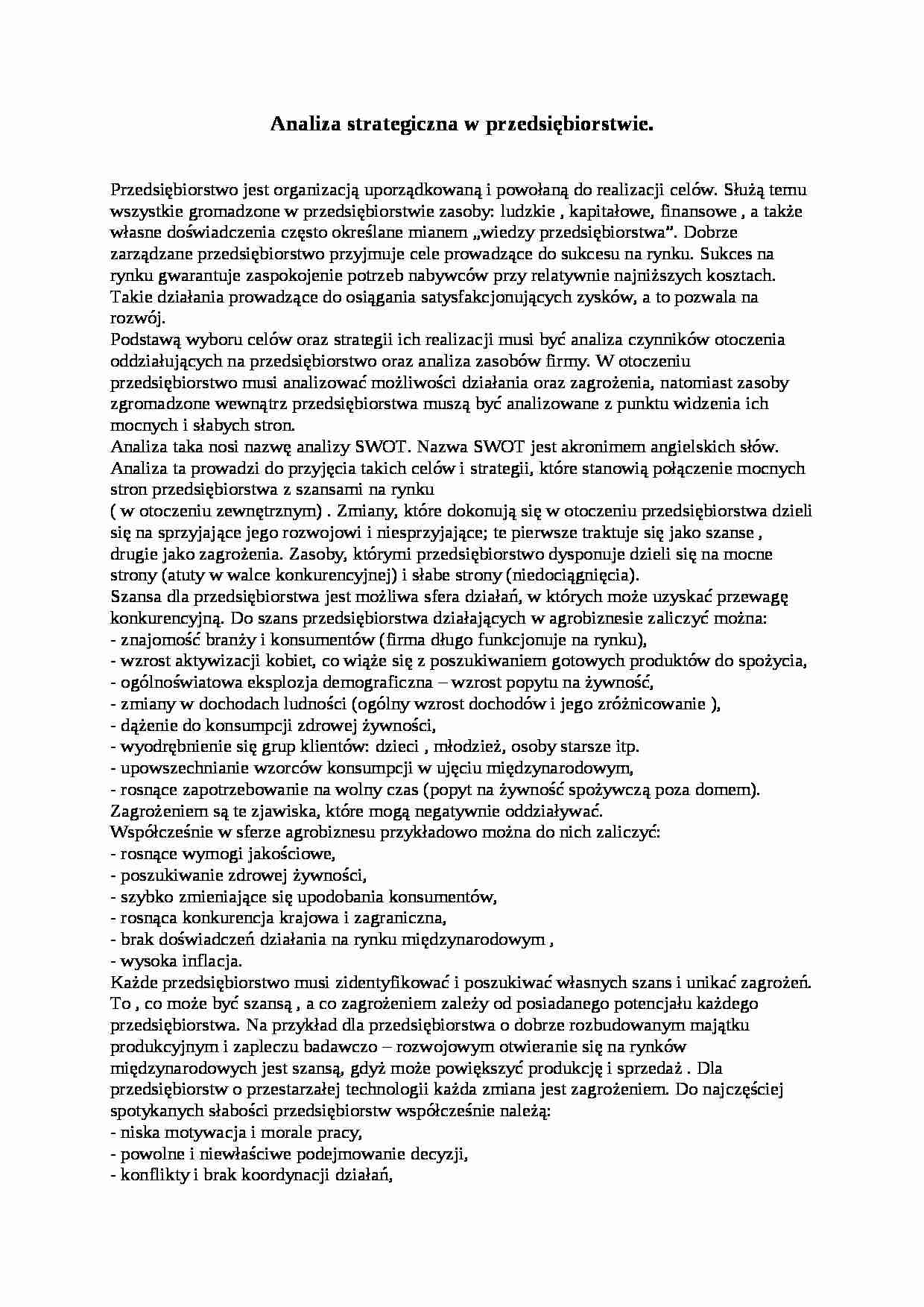 Analiza strategiczna w przedsiębiorstwie - strona 1