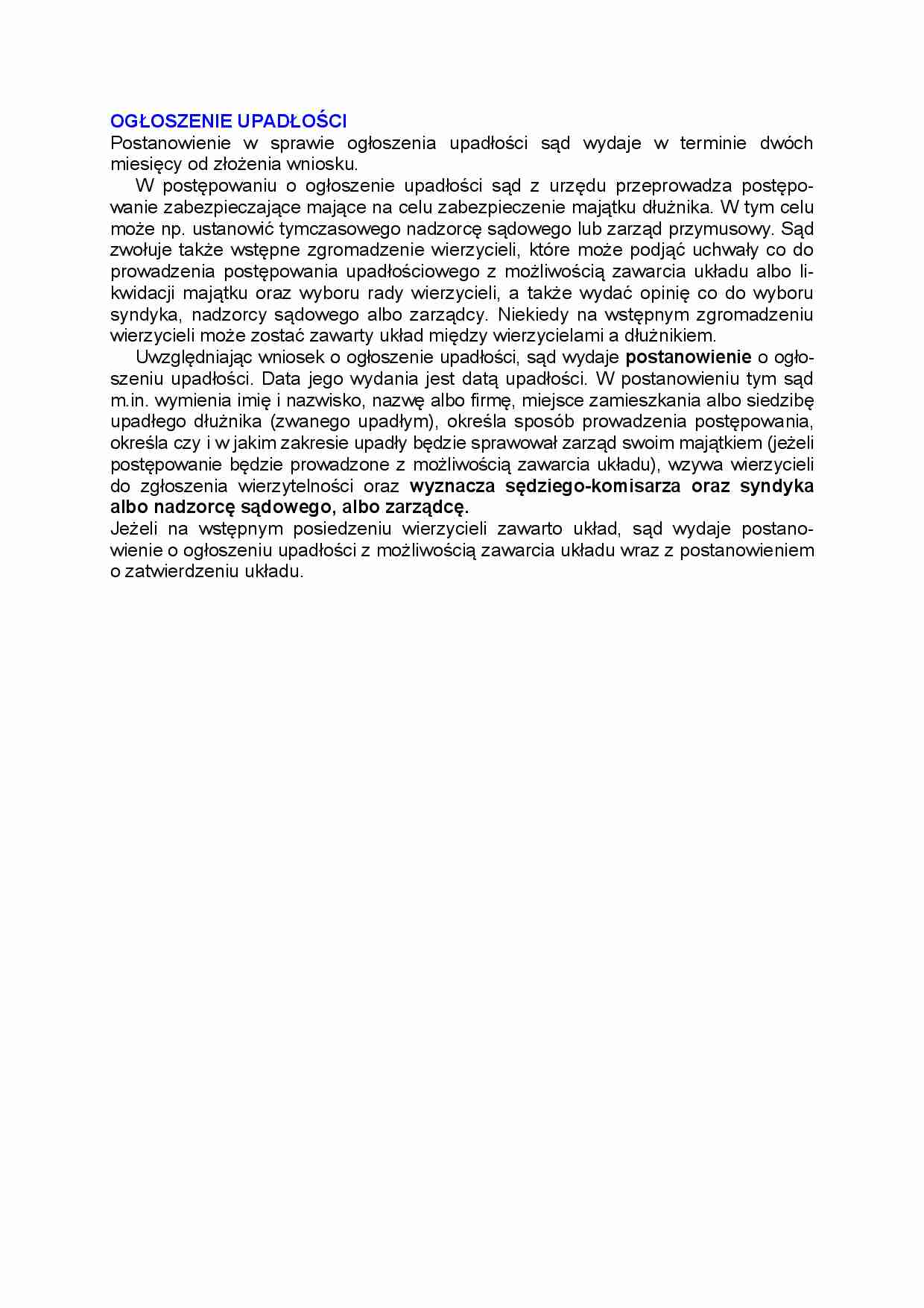 Prawo handlowe - ogłoszenie upadłości - strona 1