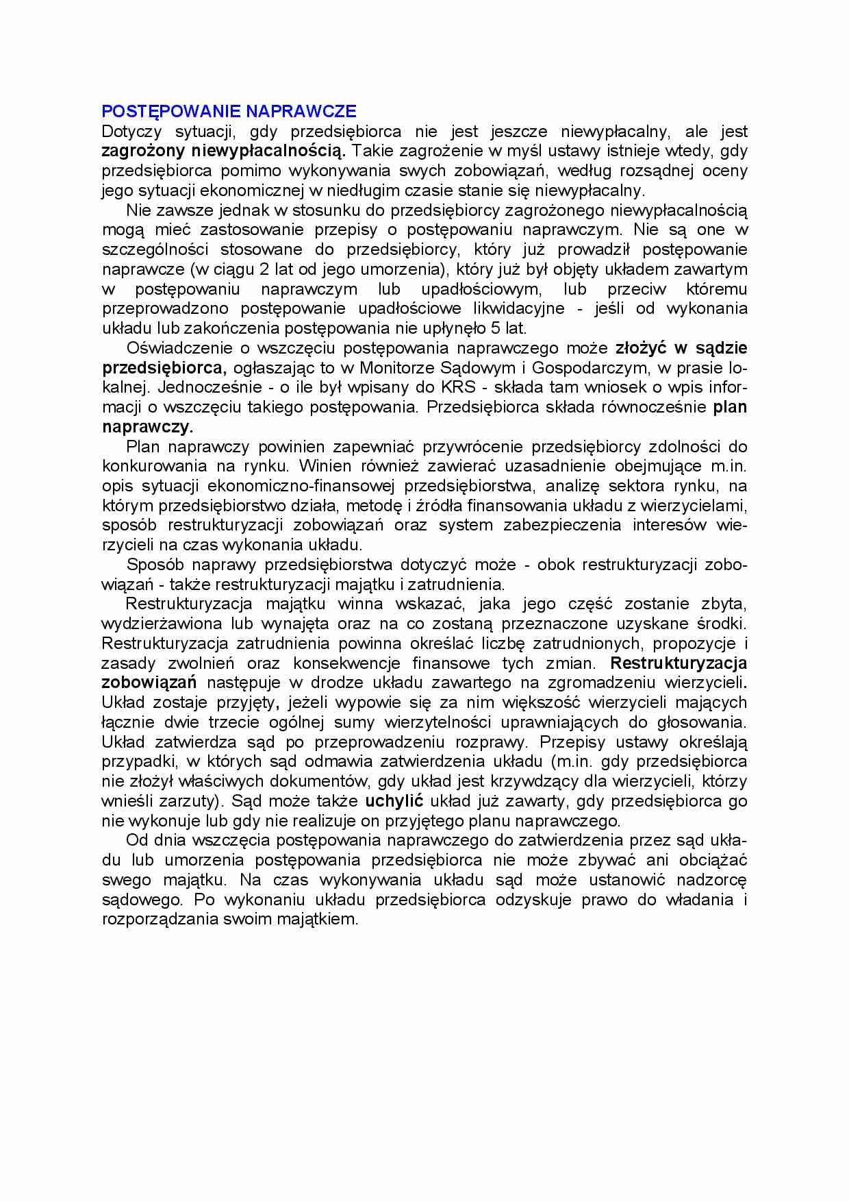 Prawo handlowe - postępowanie naprawcze - strona 1
