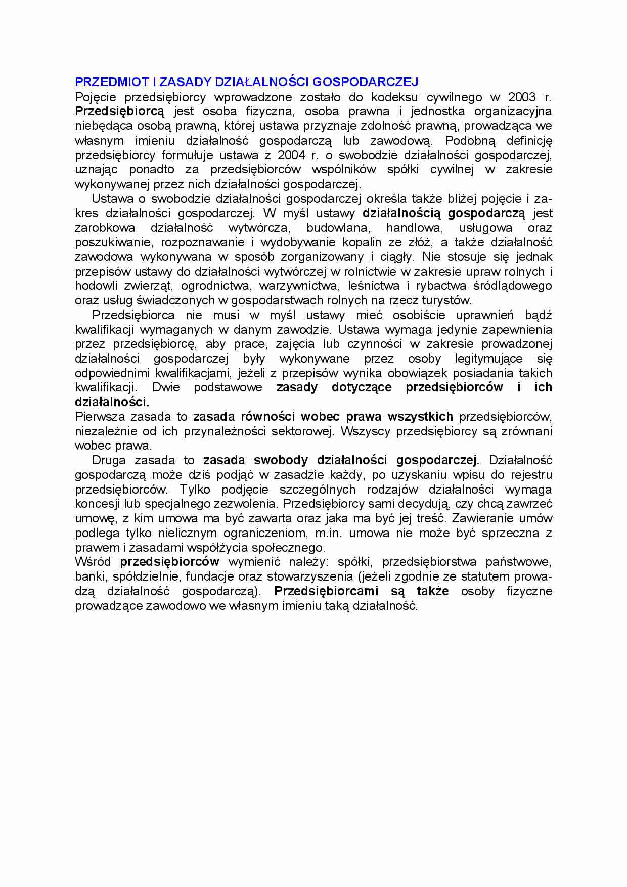 Przedmiot i zakres działalności gospodarczej - strona 1