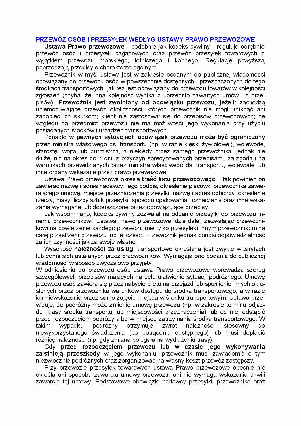 Przewóz osób i przesyłek według ustawy - strona 1