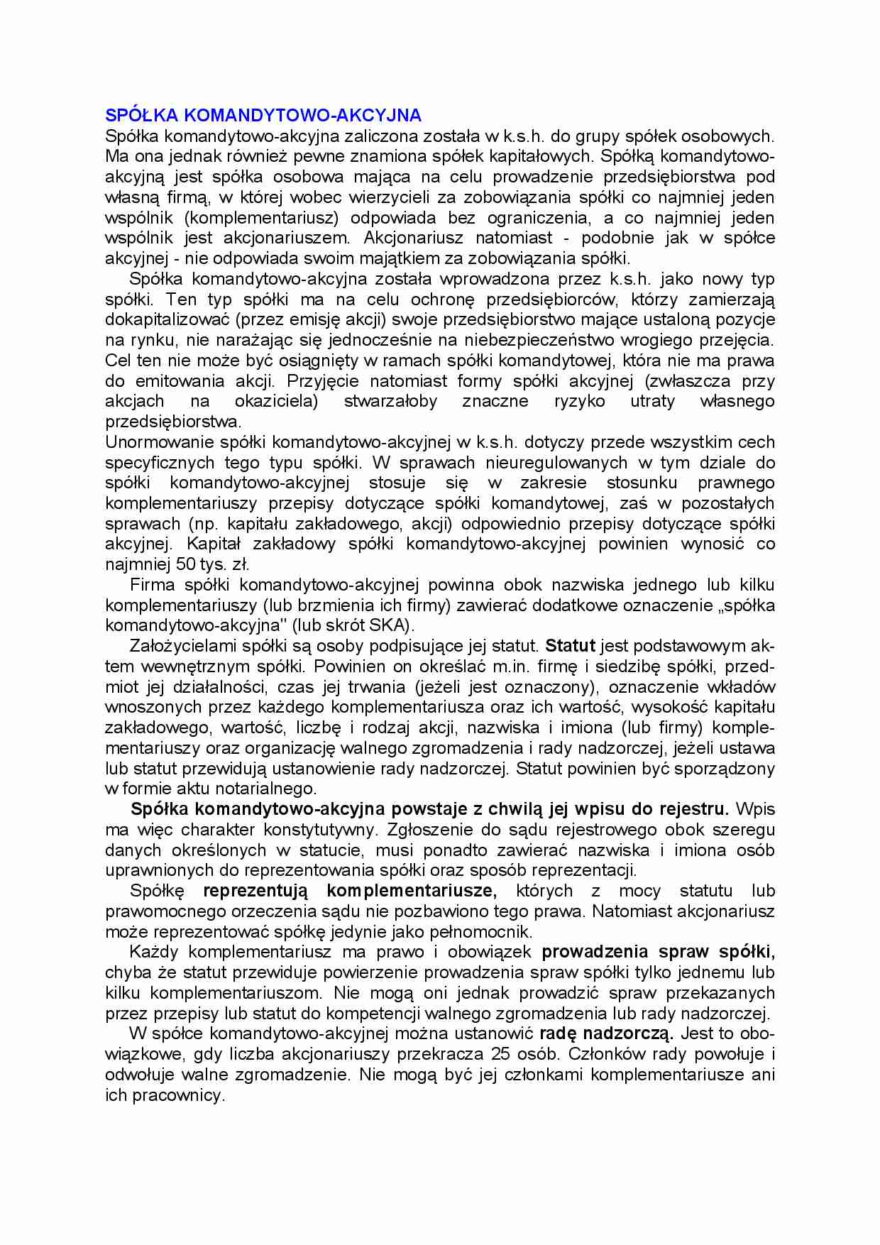 Spółka komandytowo-akcyjna - strona 1