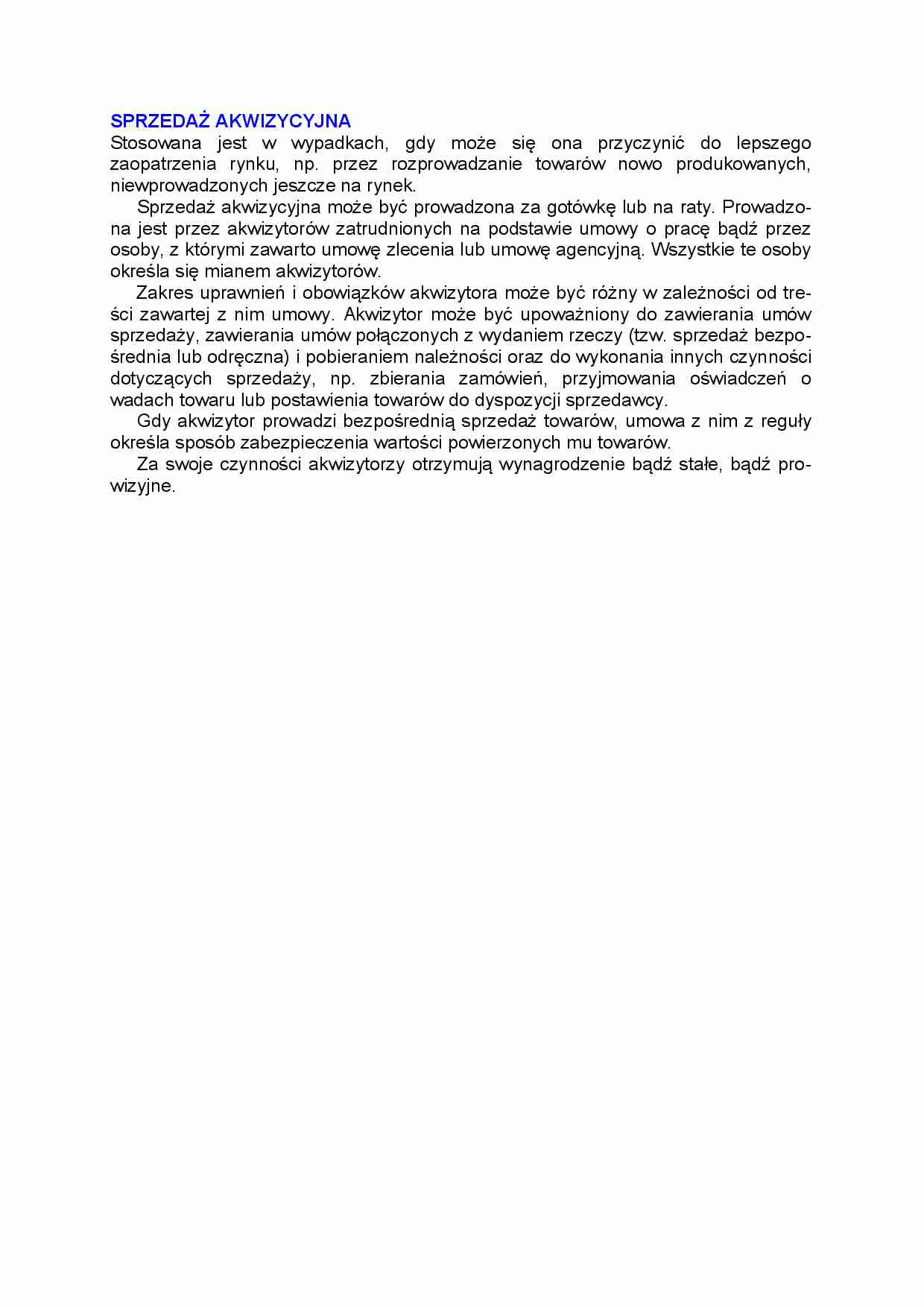Prawo handlowe - sprzedaż akwizycyjna - strona 1