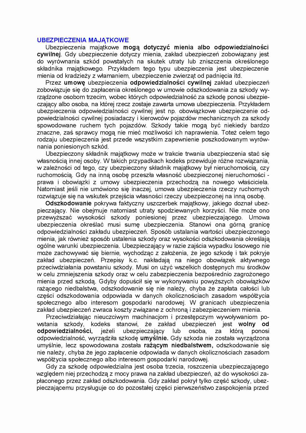 Prawo handlowe - ubezpieczenia majątkowe - strona 1