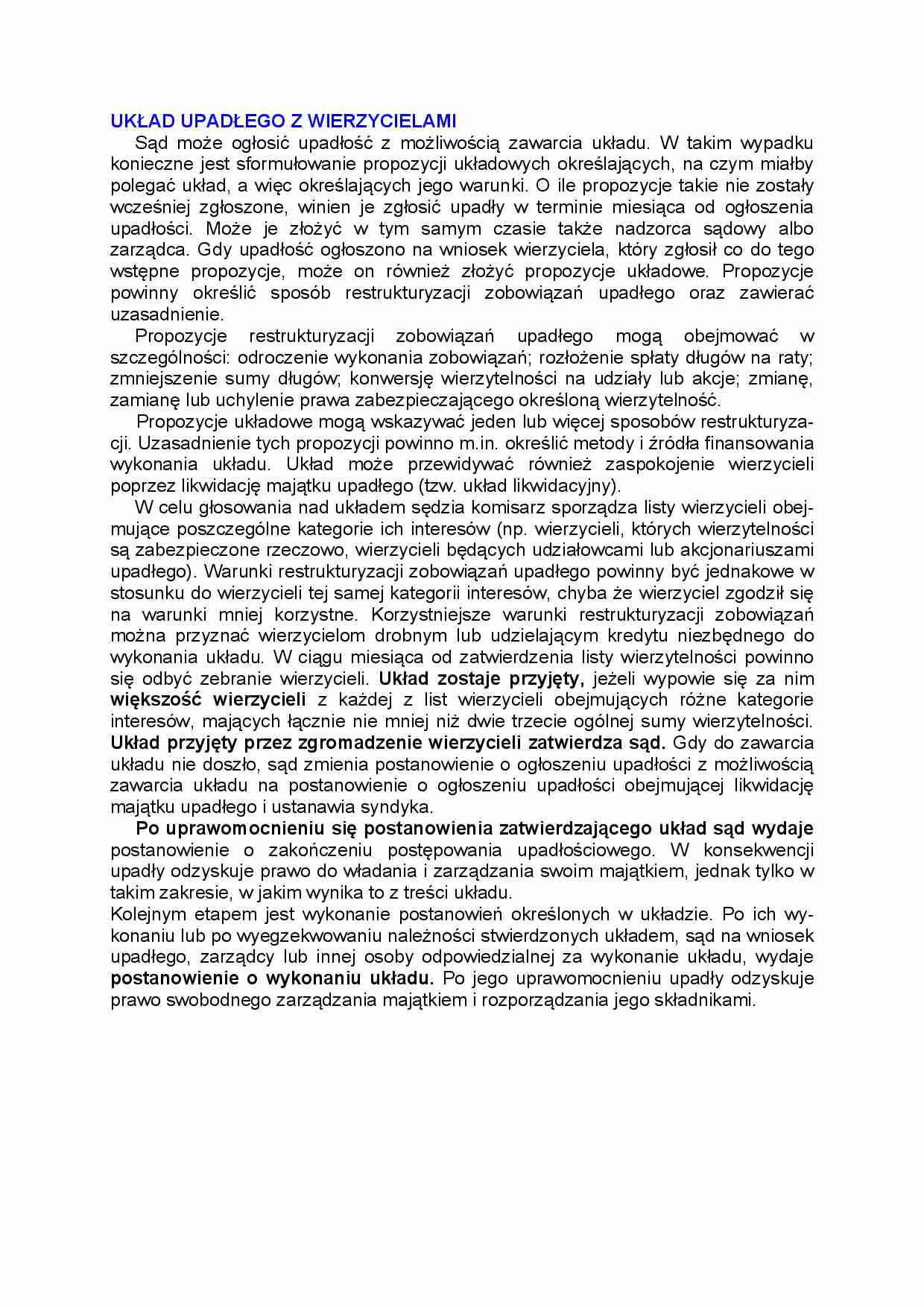 Układ upadłego z wierzycielami - strona 1