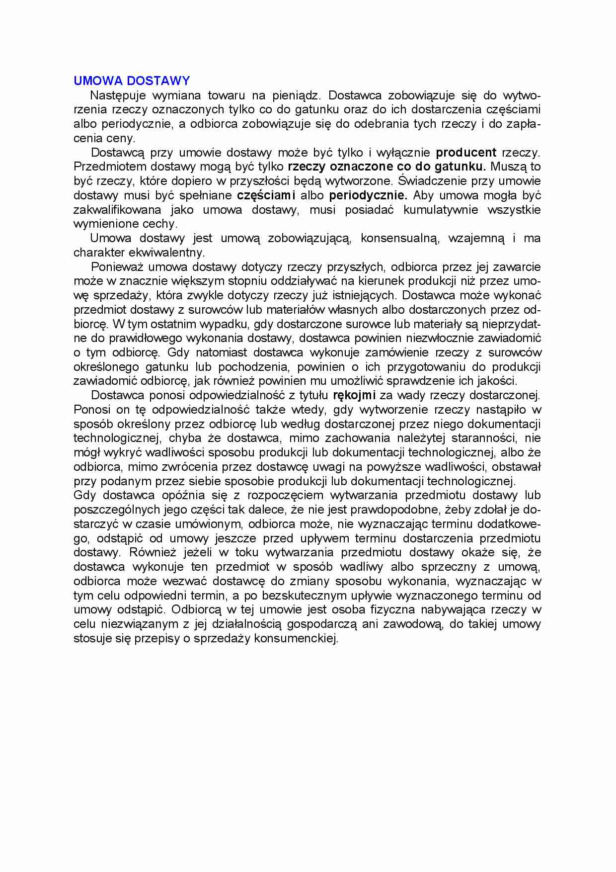 Prawo handlowe - umowa dostawy - strona 1