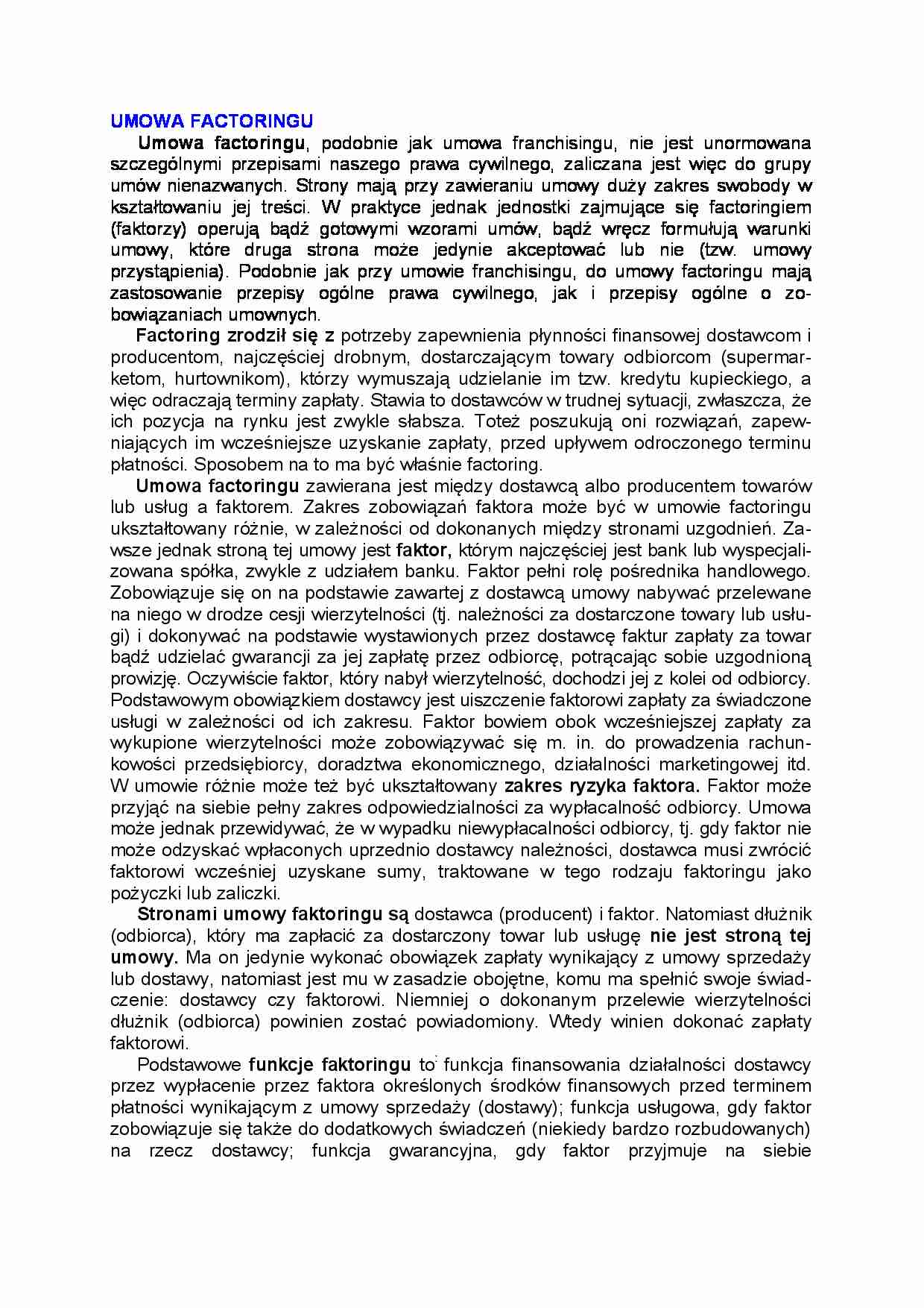 Prawo handlowe - umowa factoringu - strona 1