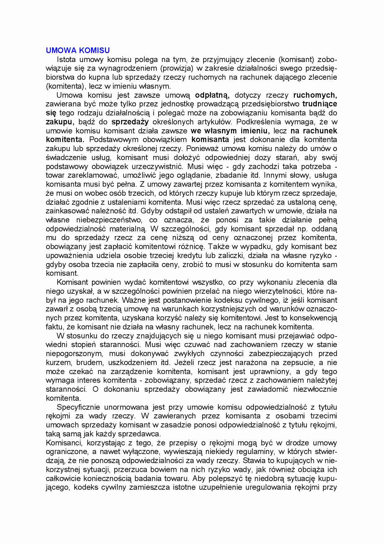 Prawo handlowe - umowa komisu - strona 1
