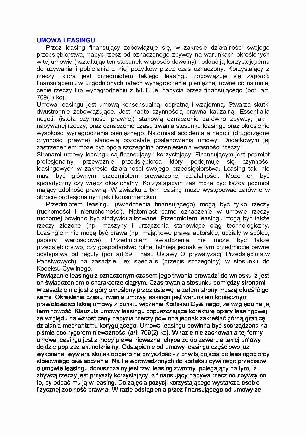 Prawo handlowe - umowa leasingu - strona 1