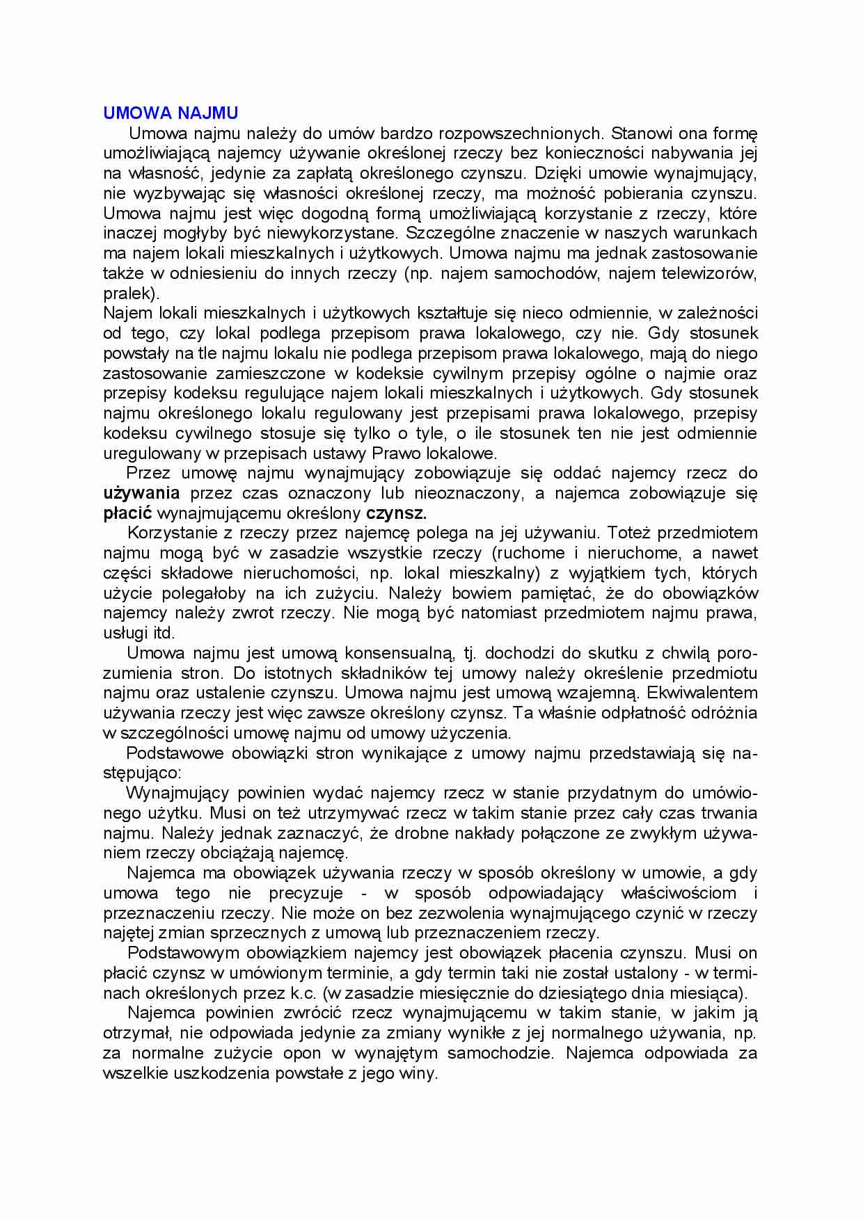 Prawo handlowe - umowa najmu - strona 1