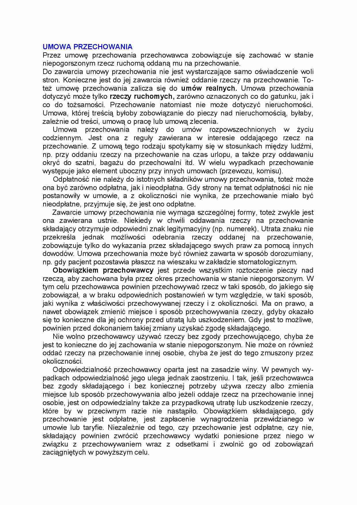 Prawo handlowe - umowa przechowania - strona 1