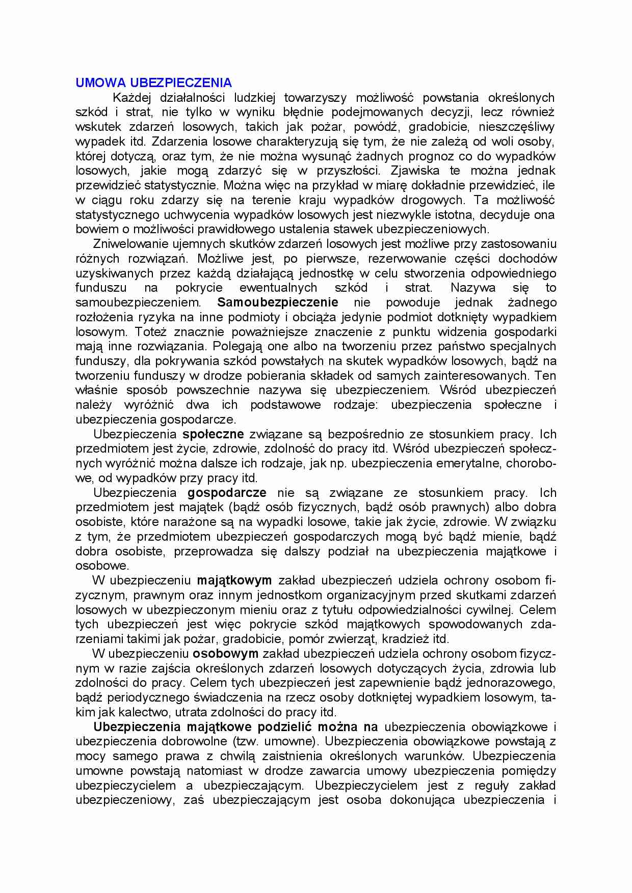 Prawo handlowe - umowa ubezpieczenia - strona 1