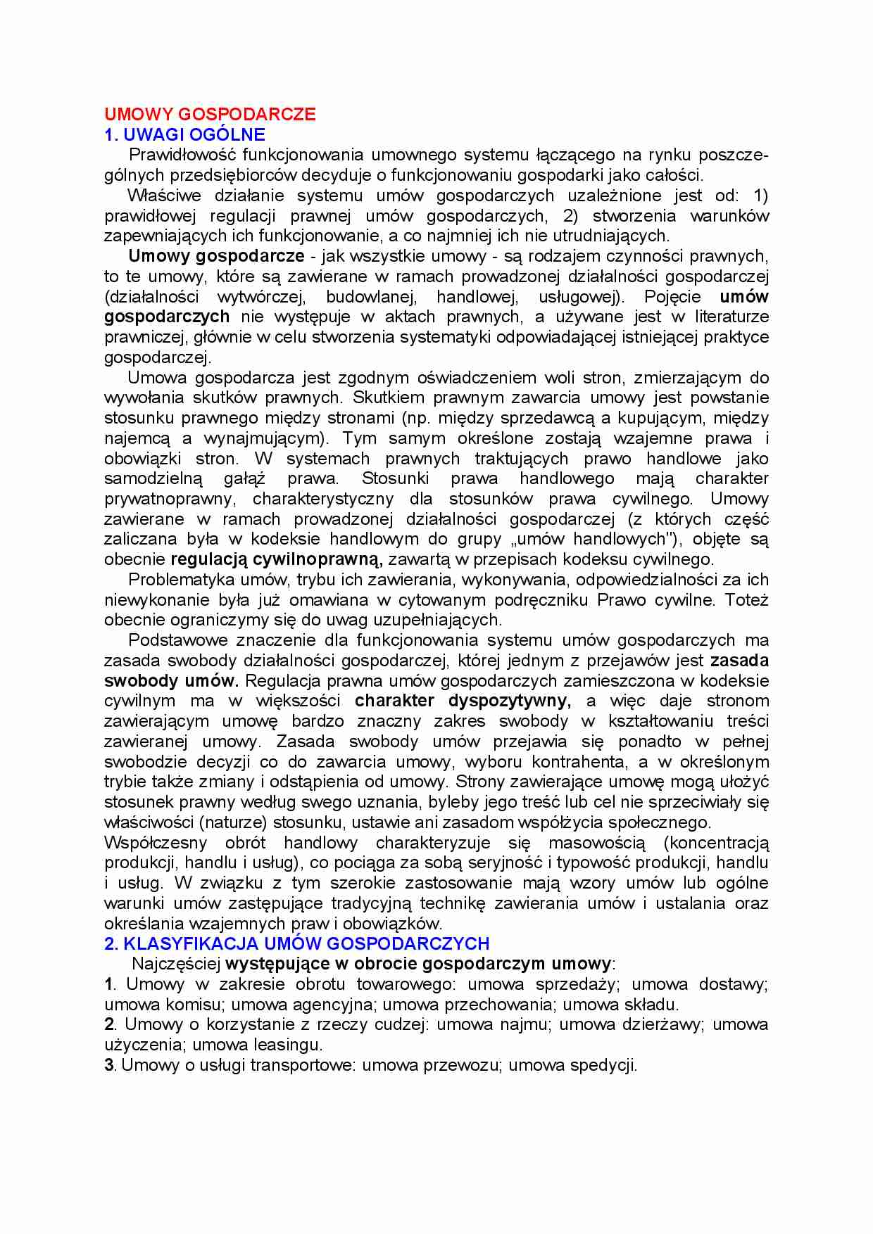 Prawo handlowe - umowy gospodarcze - strona 1