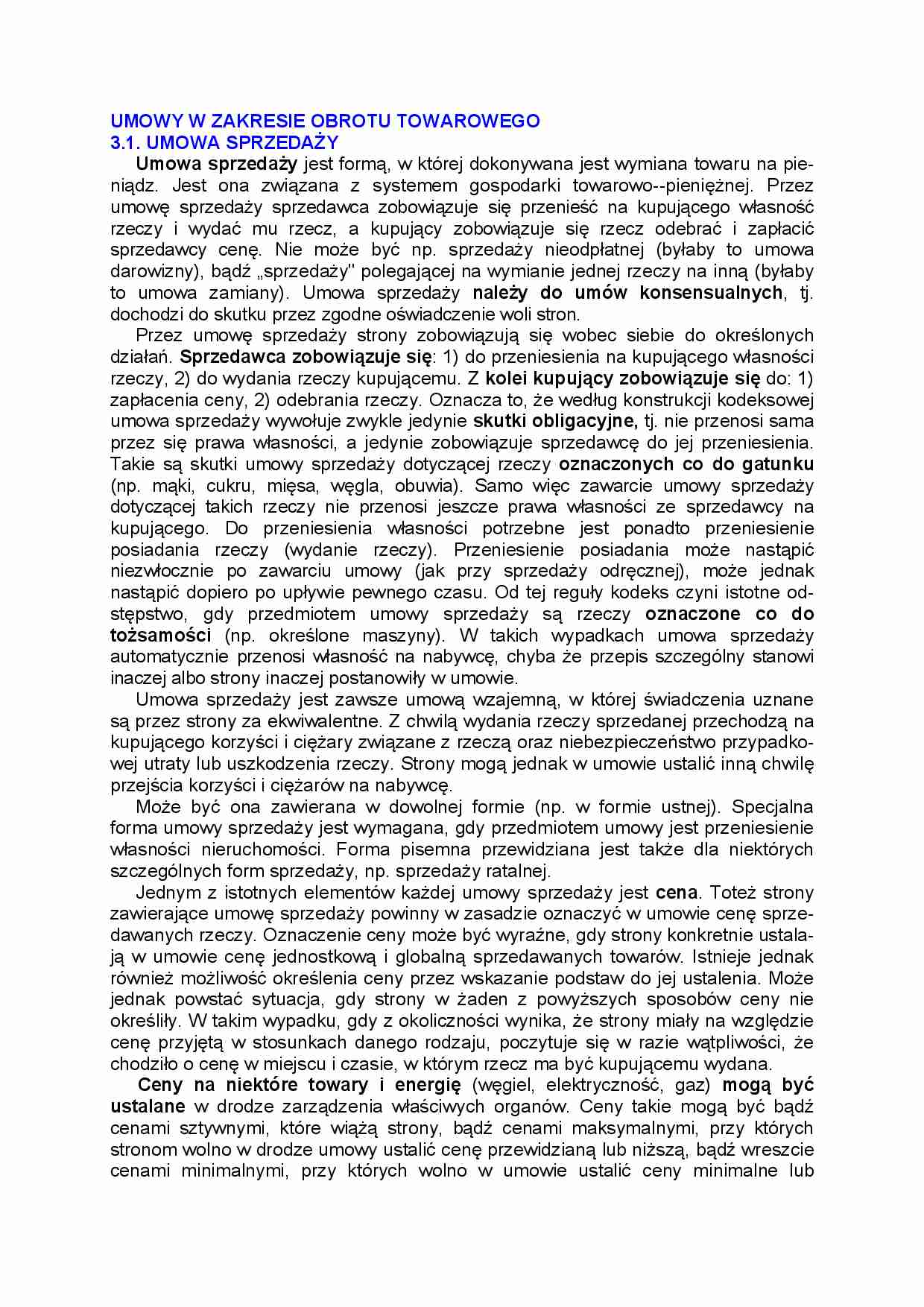 Umowy w zakresie obrotu towarowego - strona 1