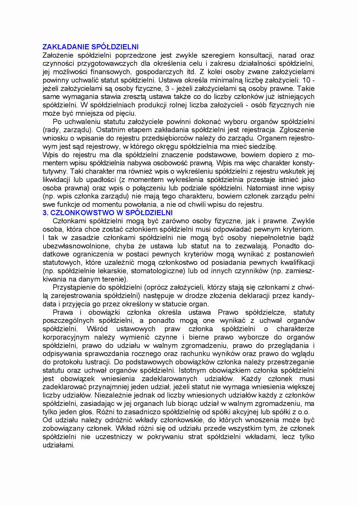 Prawo handlowe - zakładanie spółdzielni - strona 1